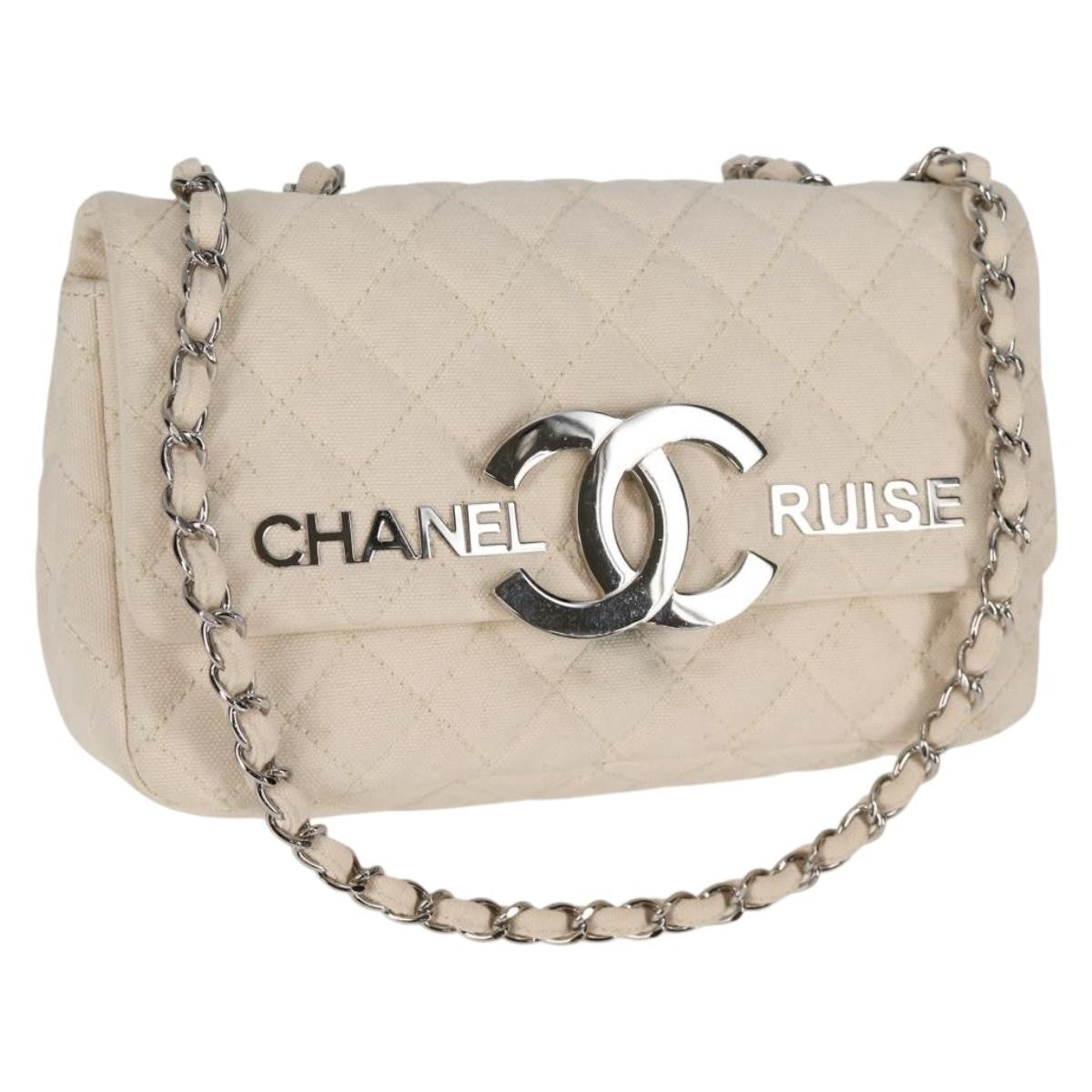 Chanel Cruise Flap Quilted Canvas White Canvas Handbag (Pre-Owned)