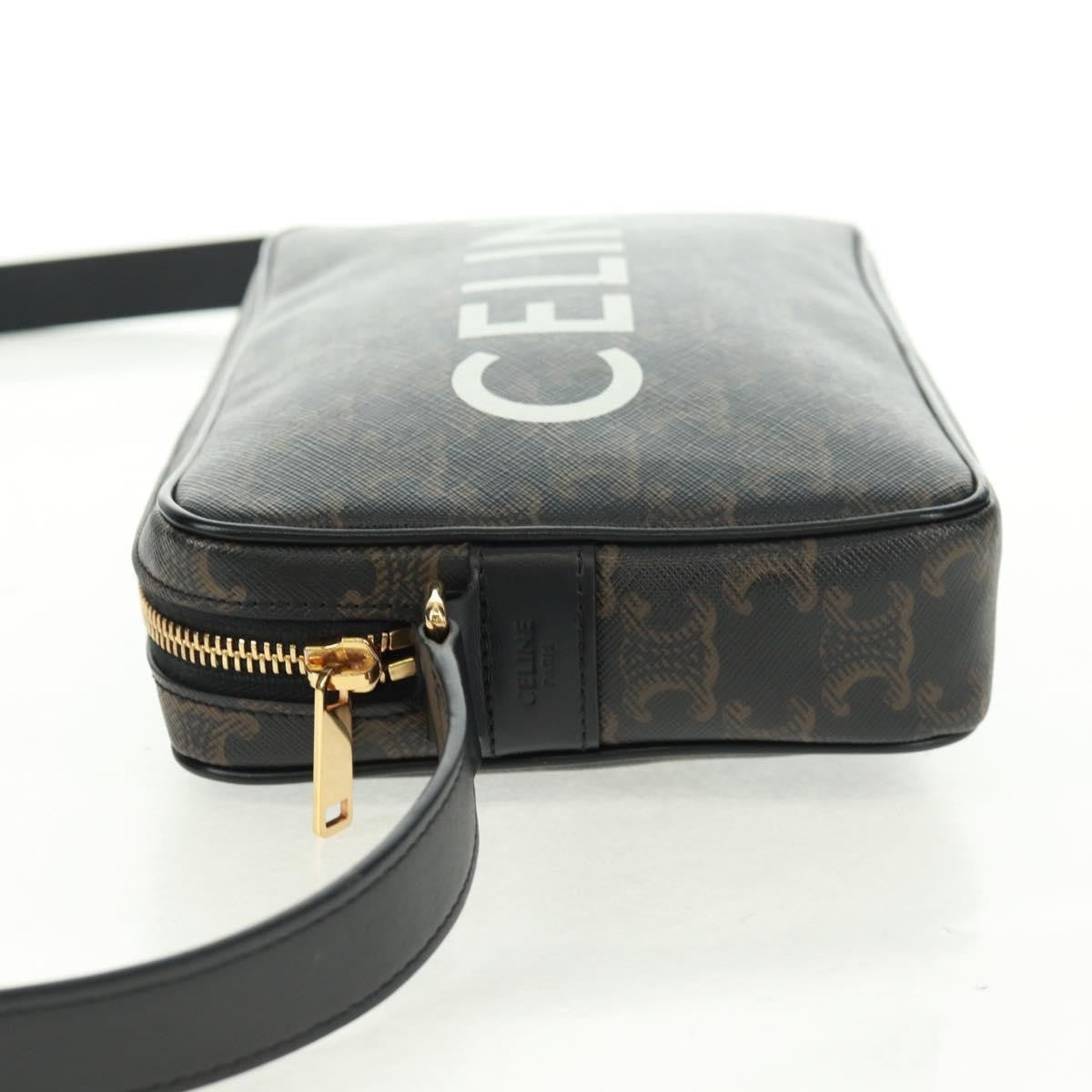 Celine Logo Messenger Triomphe Coated Canvas Black Pvc Shoulder Bag Bag (Pre-Owned)
