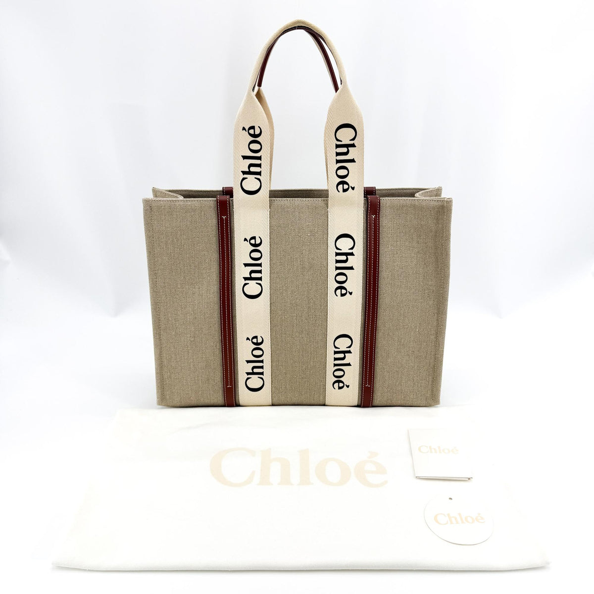 Chloe Woody Canvas With Leather Brown Canvas Tote Bag Bag (Pre-Owned)