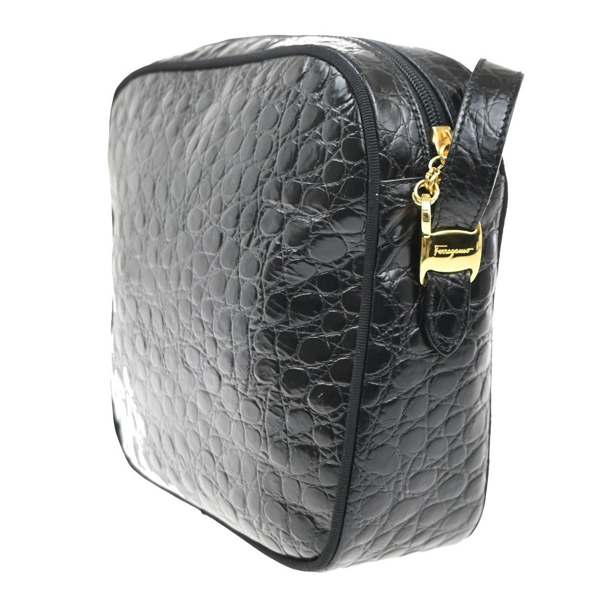 Salvatore Ferragamo Vara Leather Black Leather Shoulder Bag Bag (Pre-Owned)