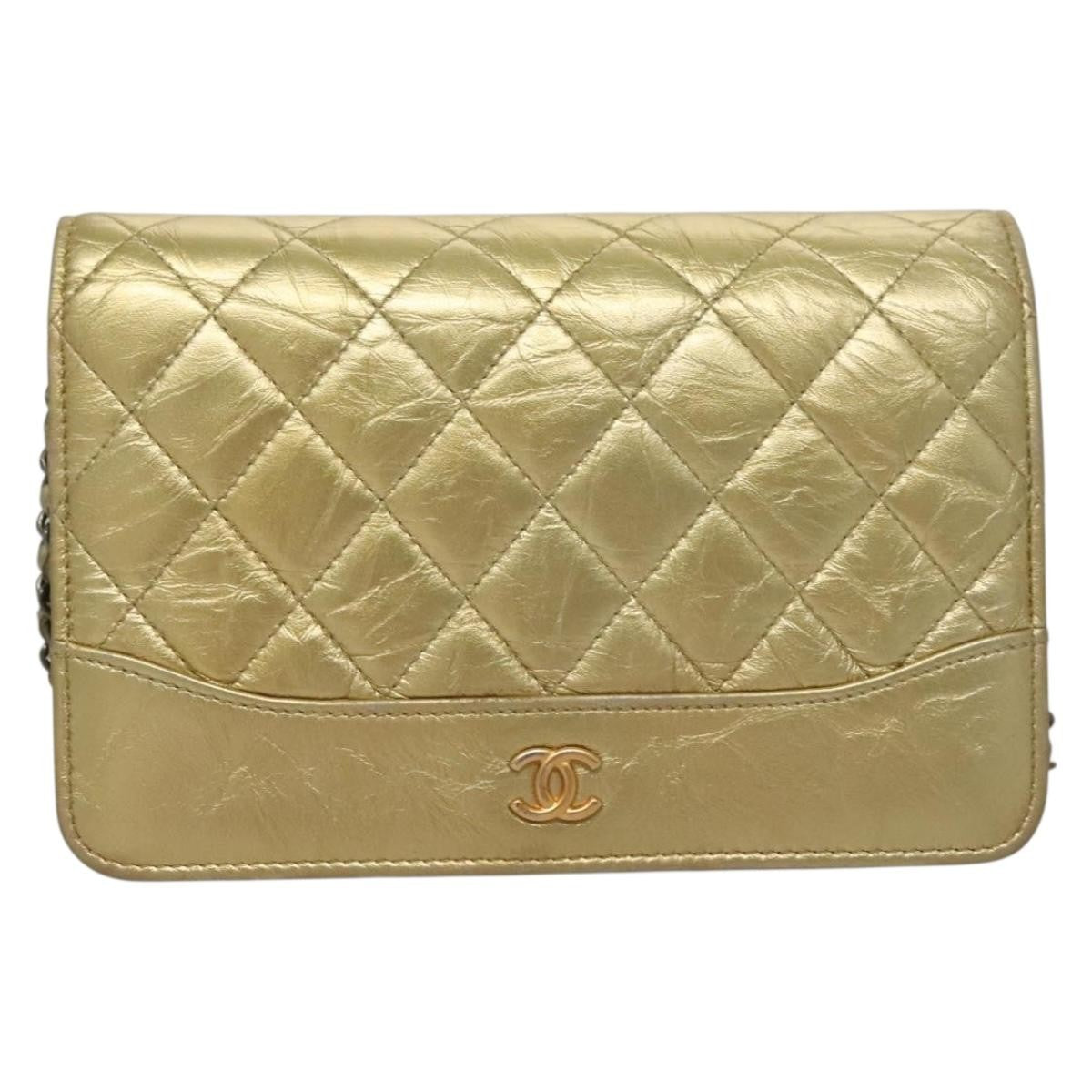 Chanel Gabrielle Wallet On Chain Quilted Aged Calfskin Gold Leather Crossbody Bag Bag (Pre-Owned)