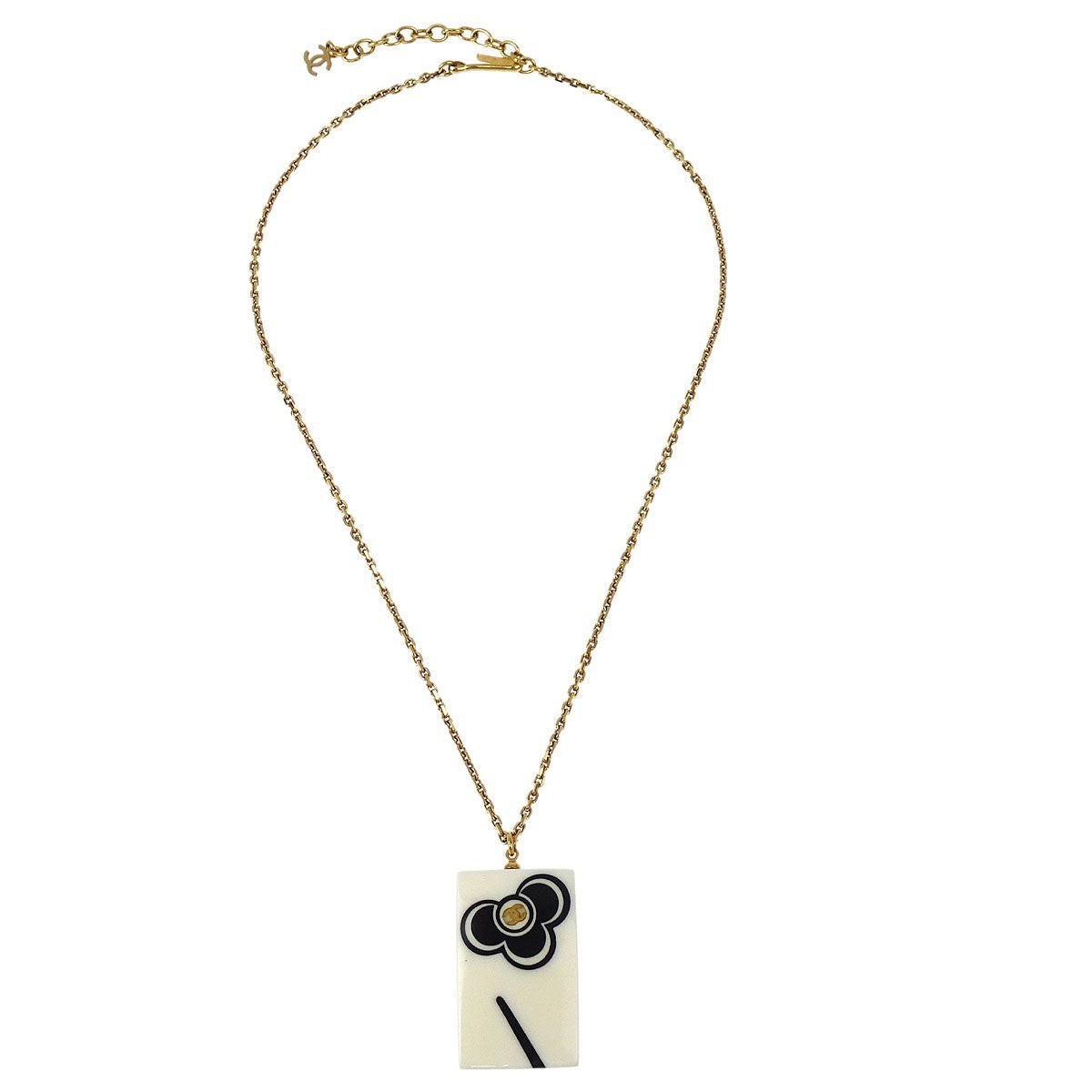 Chanel Vintage Cc Rectangular Pendant Metal And Resin Gold Gold_Plated Necklace Jewelry (Pre-Owned)