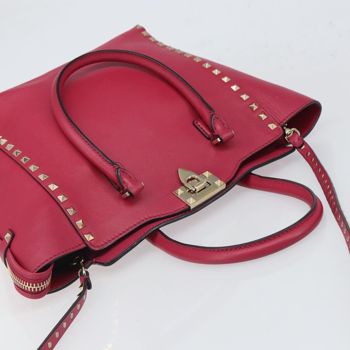 Valentino Garavani 1975 Rockstud Striped Leather Pink Leather Tote Bag Bag (Pre-Owned)