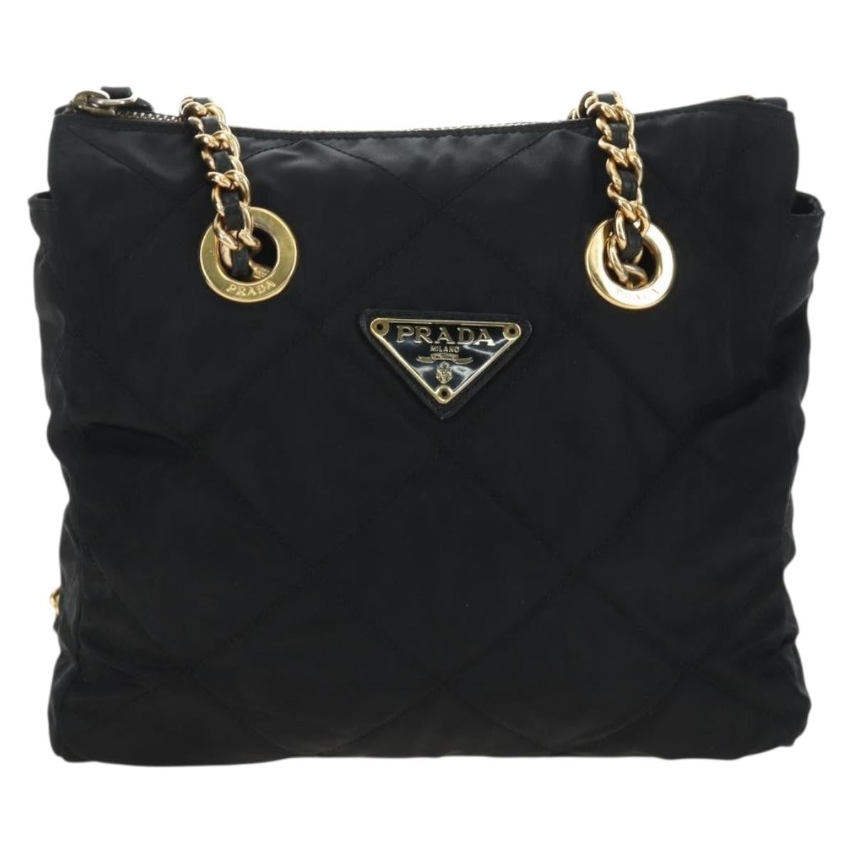 Prada Re-Edition 1995 Chain Tote Quilted Re-Nylon Black Nylon Shoulder Bag Bag (Pre-Owned)