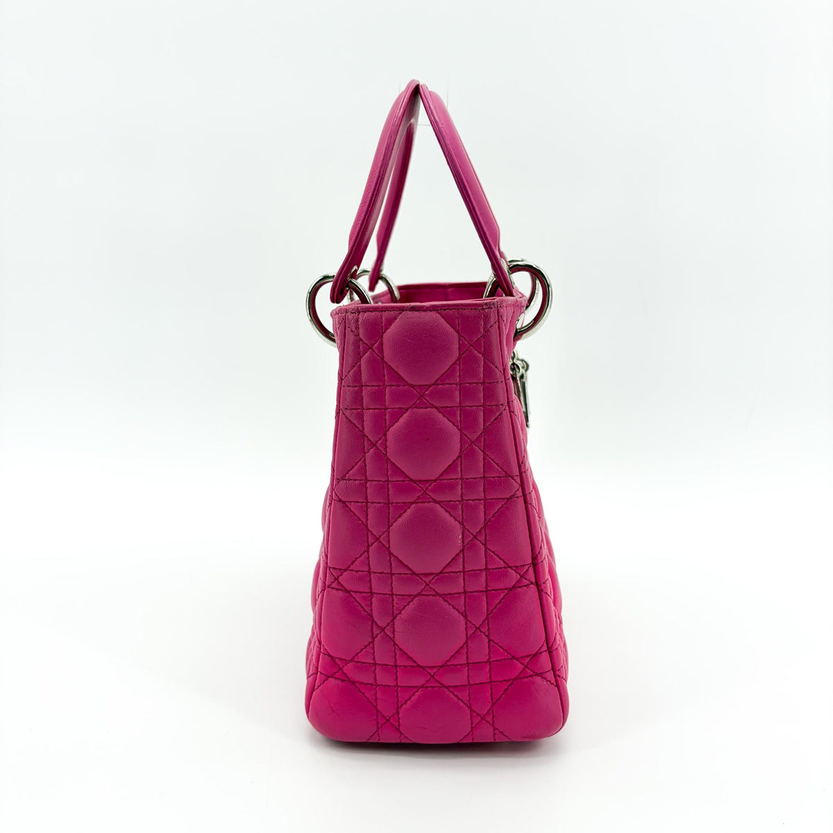 Christian Dior Lady Dior Bag Cannage Quilt Lambskin Pink Leather Handbag (Pre-Owned)