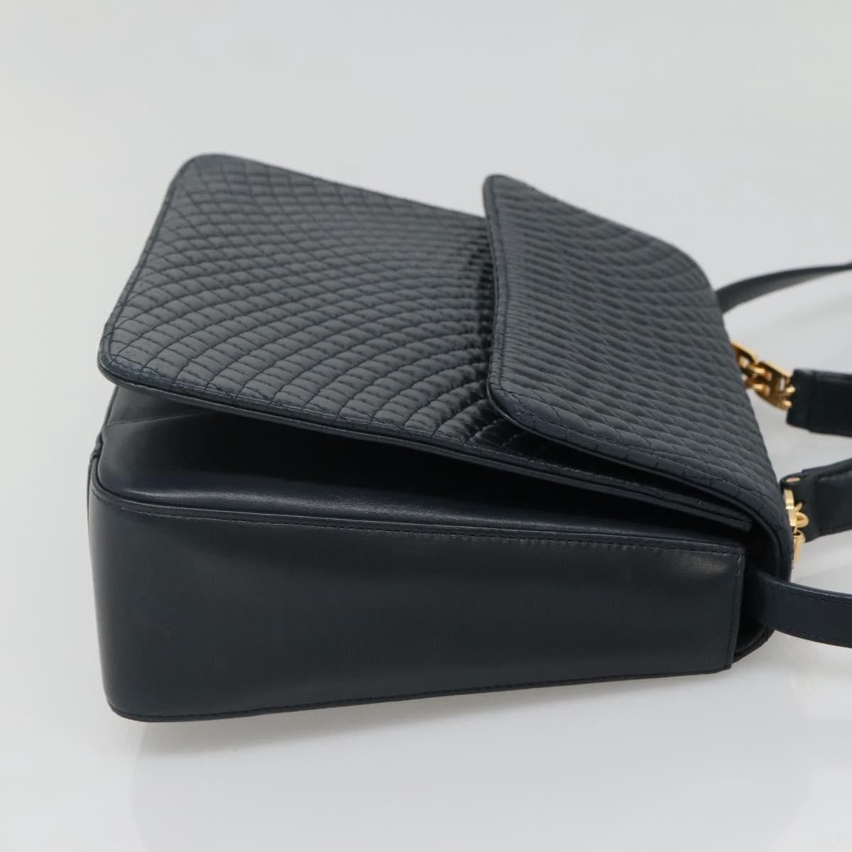 Bally Vintage Quilted Leather Navy Leather Handbag (Pre-Owned)