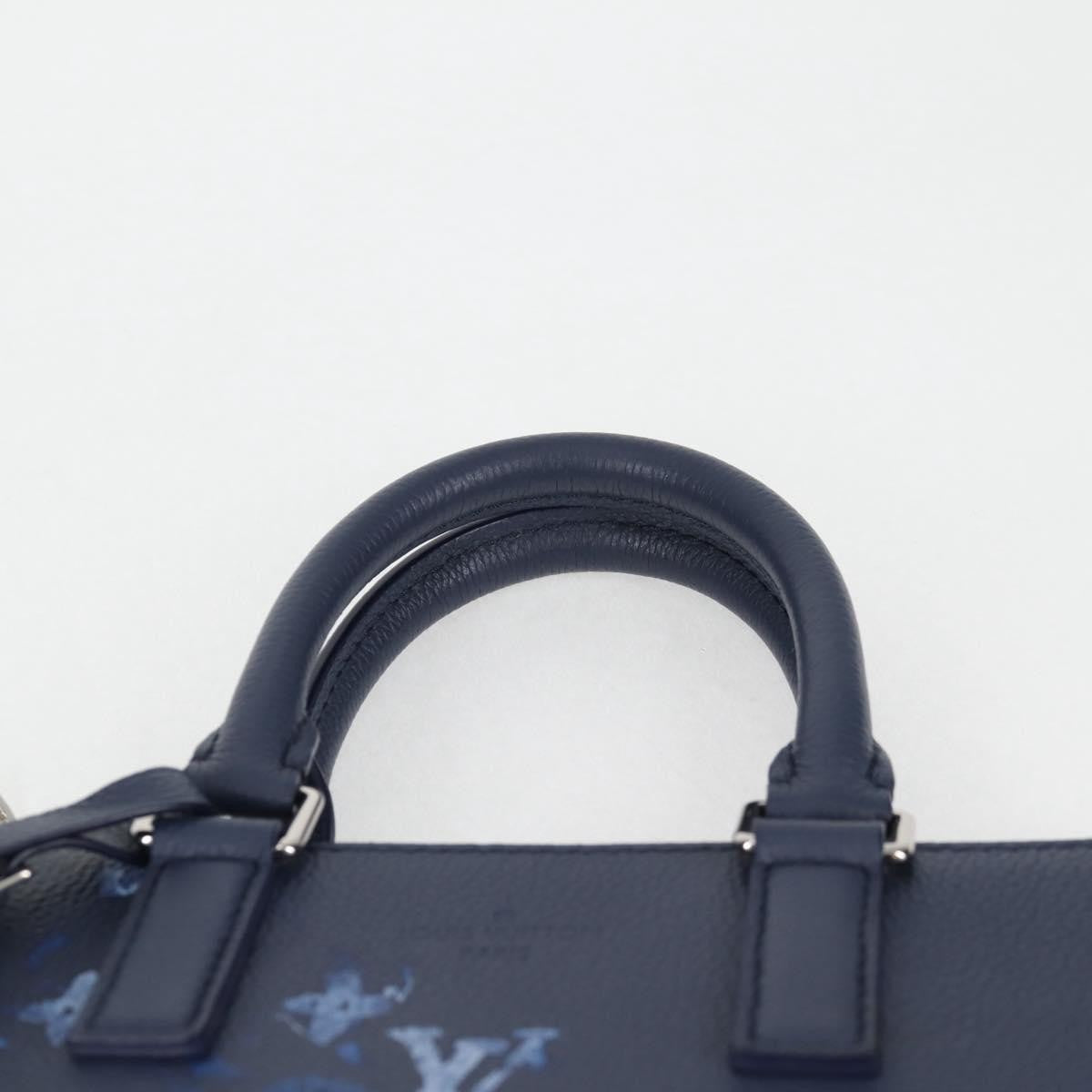 Louis Vuitton Sac Plat Zipped Limited Edition Monogram Ink Watercolor Leather Blue Canvas Handbag (Pre-Owned)