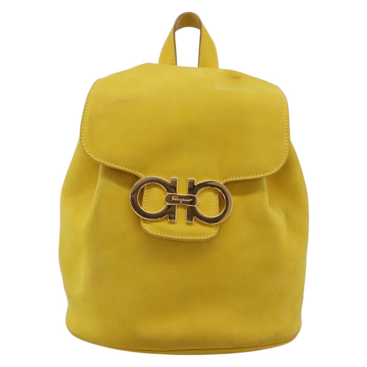 Salvatore Ferragamo Gancini Suede Yellow Suede Backpack Bag (Pre-Owned)