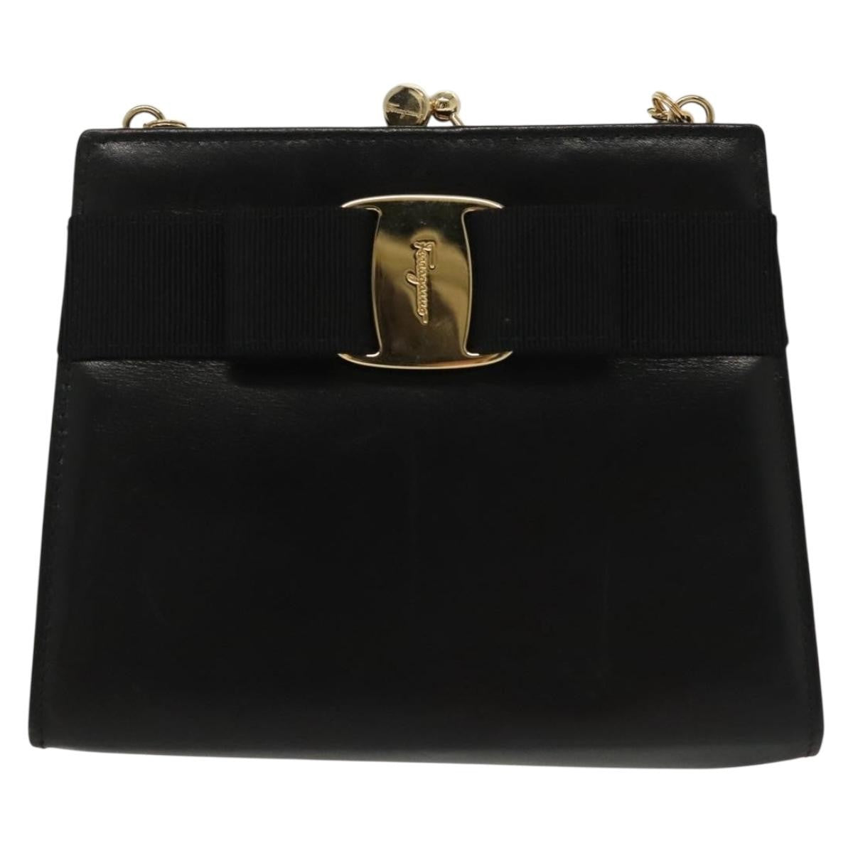 Salvatore Ferragamo Vala Leather Black Leather Shoulder Bag Bag (Pre-Owned)