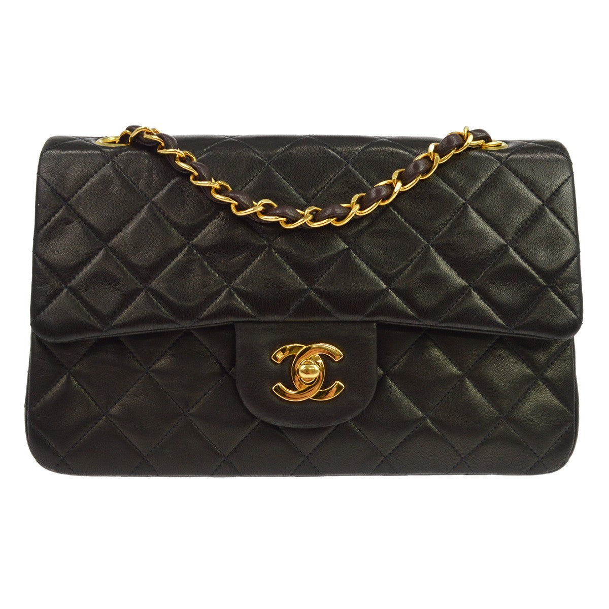 Chanel Classic Flap Quilted Lambskin Black Leather Handbag (Pre-Owned)