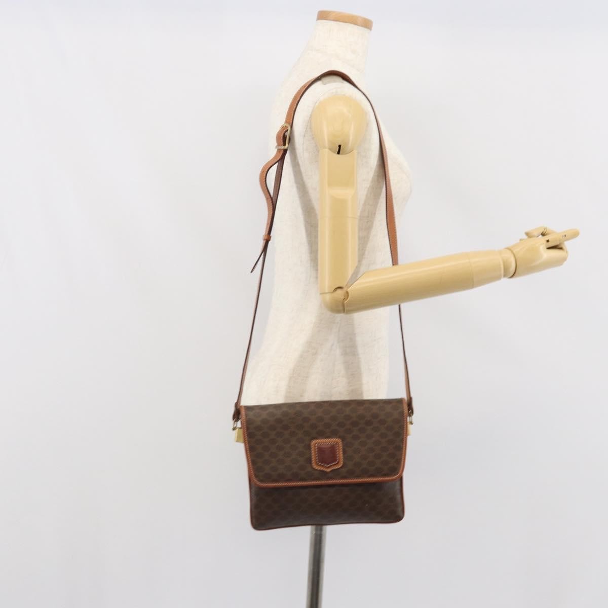 Celine Vintage Macadam Canvas And Leather Brown Canvas Shoulder Bag Bag (Pre-Owned)