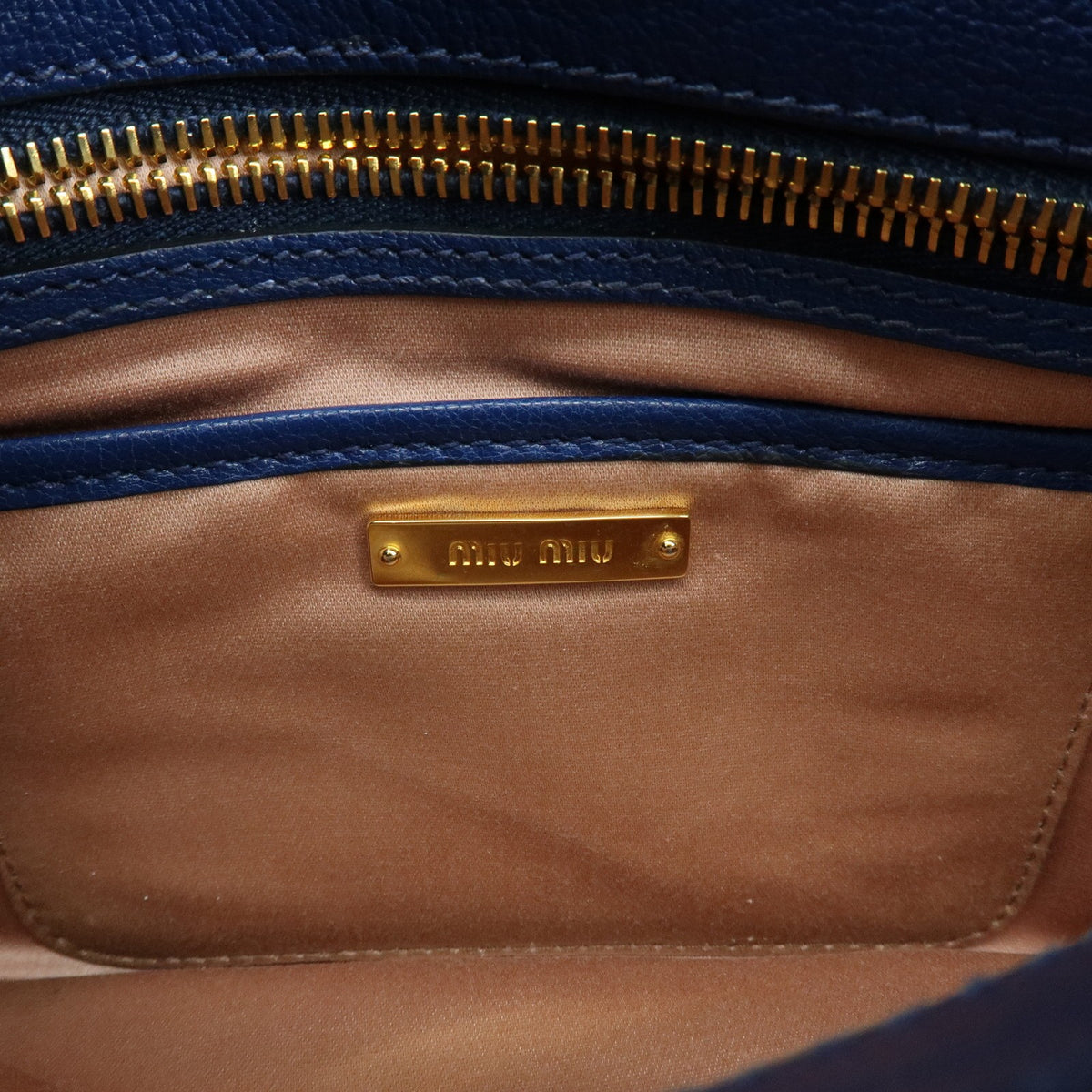 Miu Miu Madras Top Handle Leather Blue Leather Handbag (Pre-Owned)