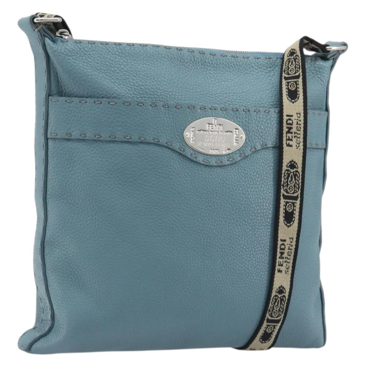 Fendi Vintage Selleria Zip Messenger Leather Blue Leather Shoulder Bag Bag (Pre-Owned)