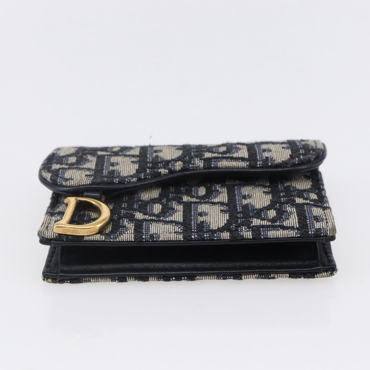 Christian Dior Saddle Card Case Oblique Canvas Navy Canvas Card Holders Accessory (Pre-Owned)