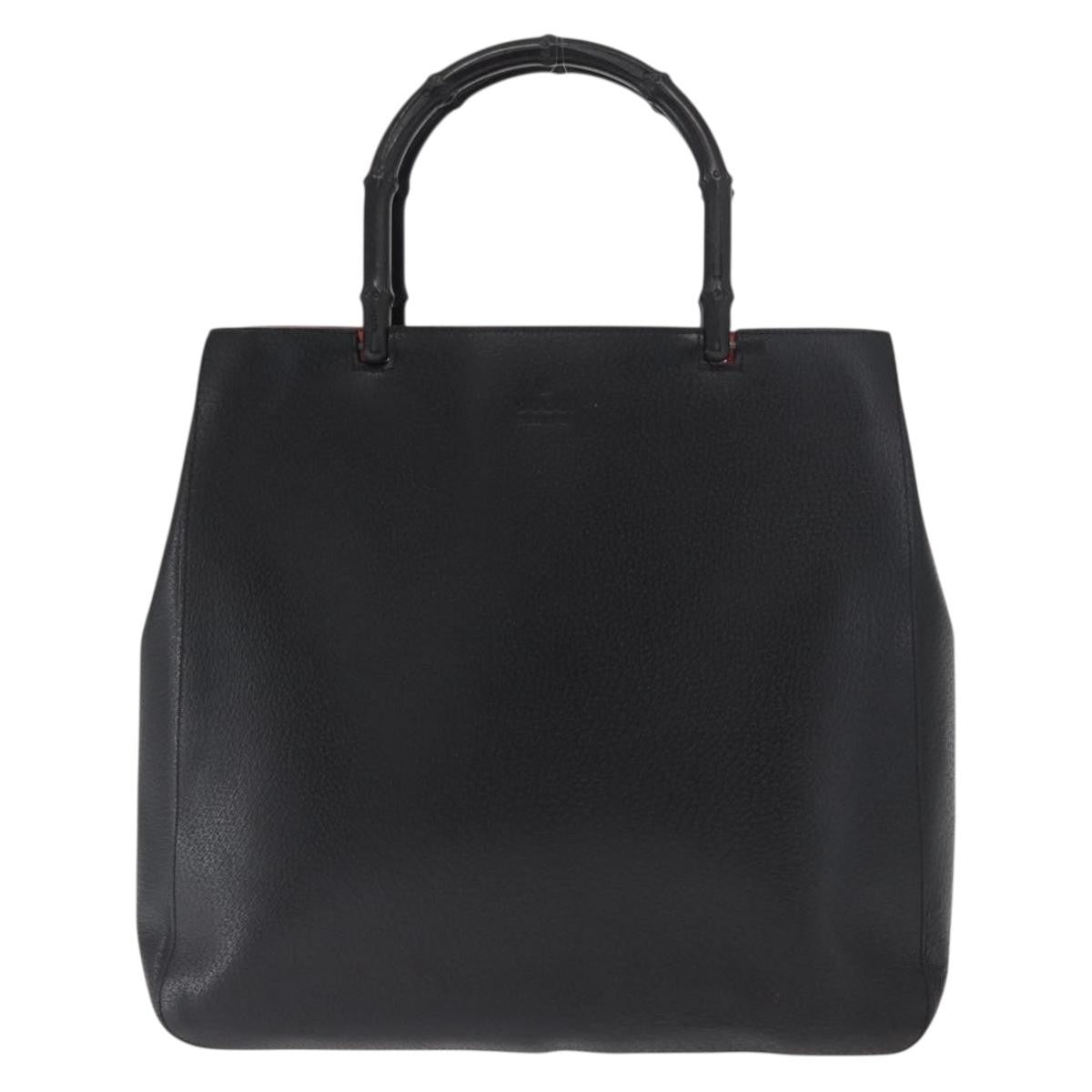 Gucci Vintage Bamboo Handle Tote Leather Black Leather Tote Bag Bag (Pre-Owned)