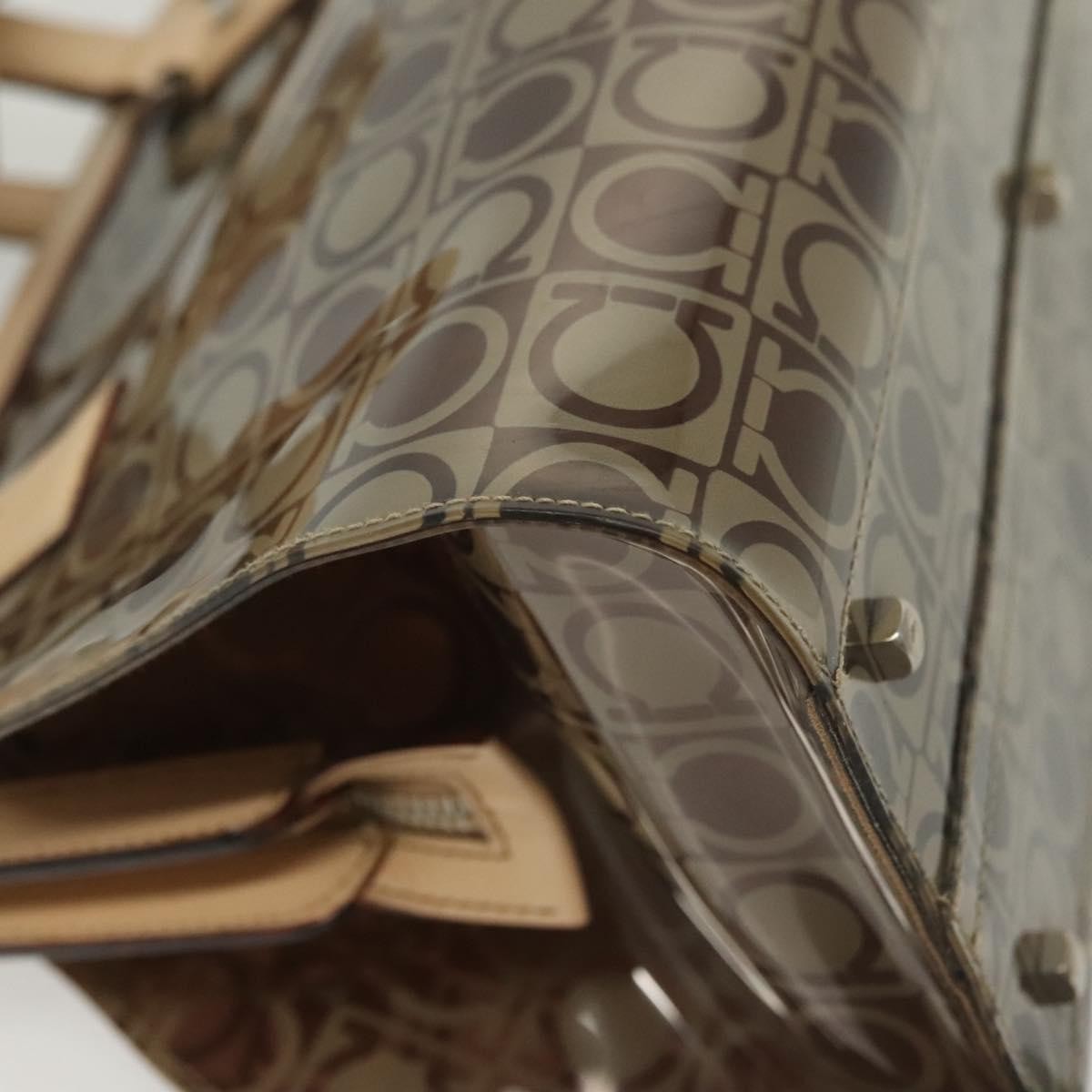 Salvatore Ferragamo Gancini Tote Vinyl Brown Plastic Tote Bag Bag (Pre-Owned)