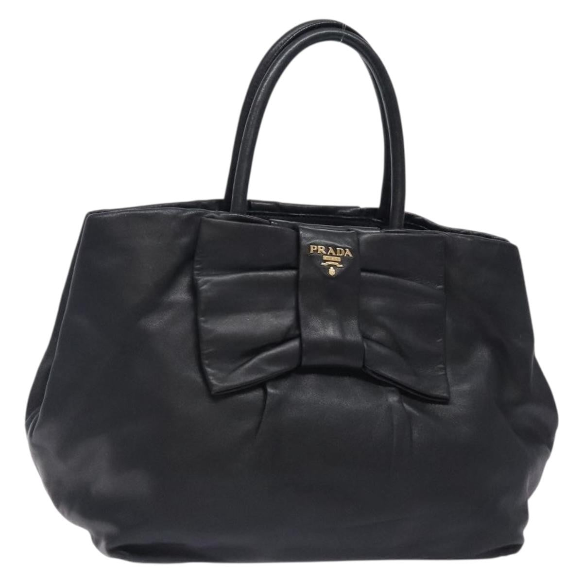 Prada Bow Tote Leather Black Leather Tote Bag Bag (Pre-Owned)