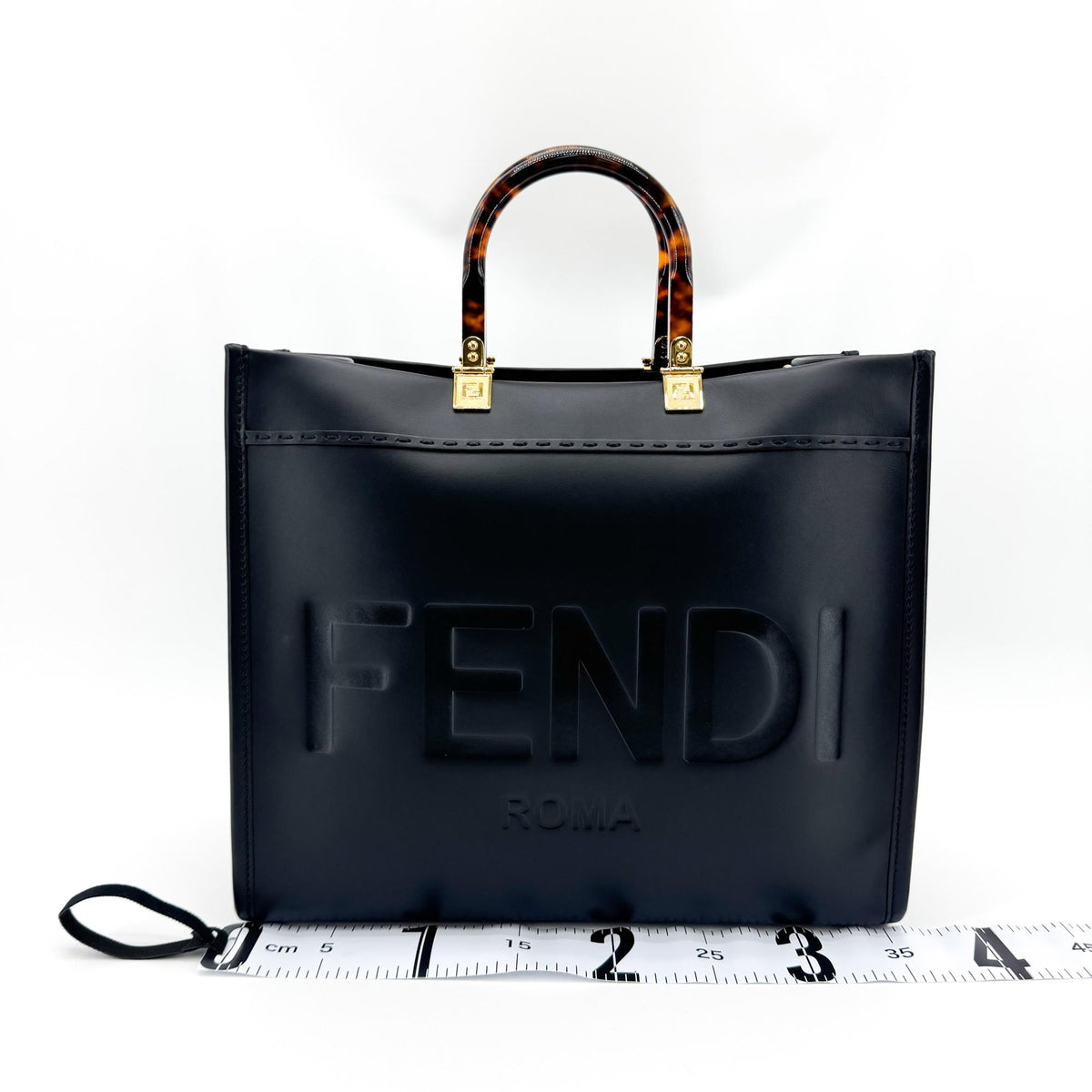 Fendi Sunshine Shopper Leather Black Leather Tote Bag Bag (Pre-Owned)