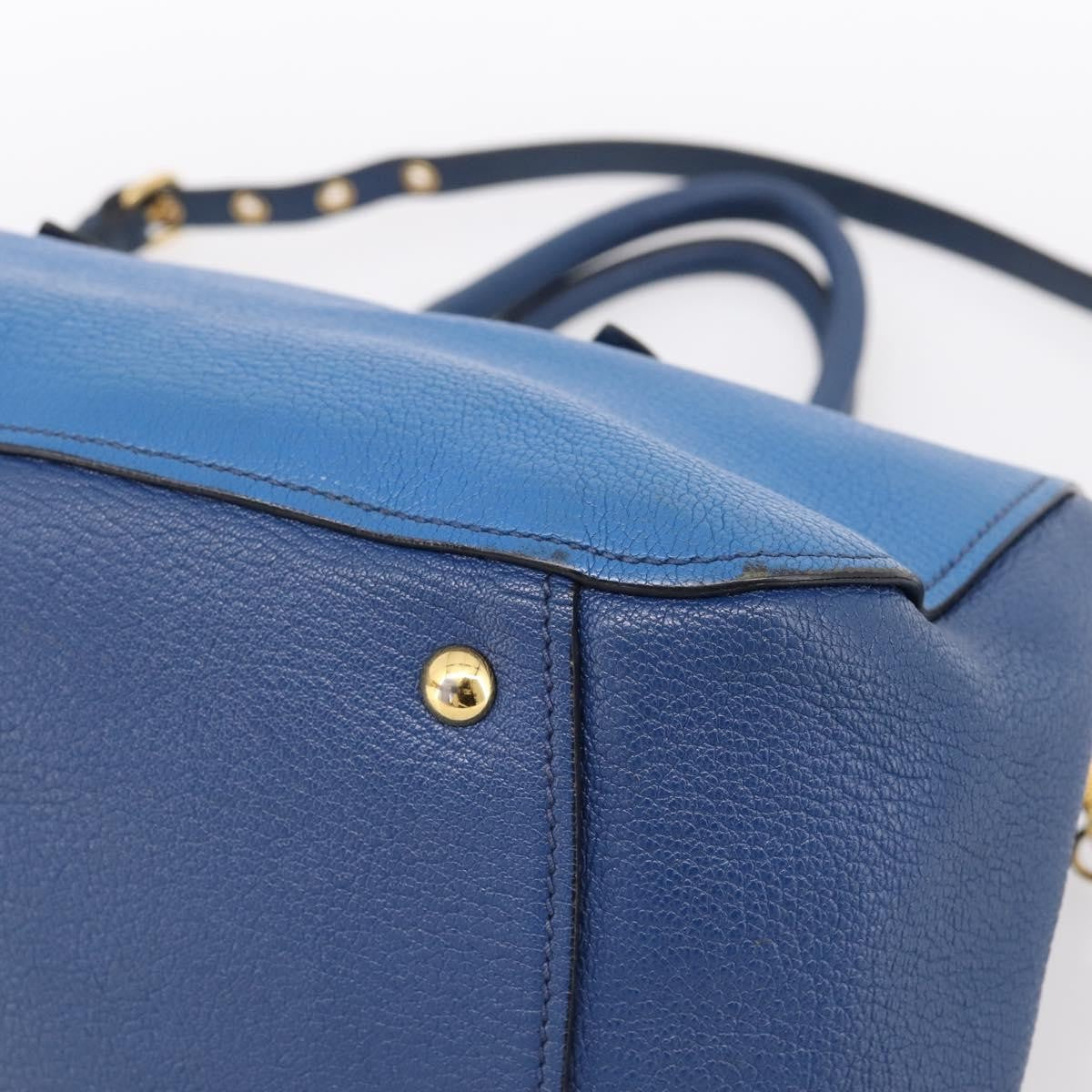 Miu Miu Madras Bowler Leather Blue Leather Handbag (Pre-Owned)