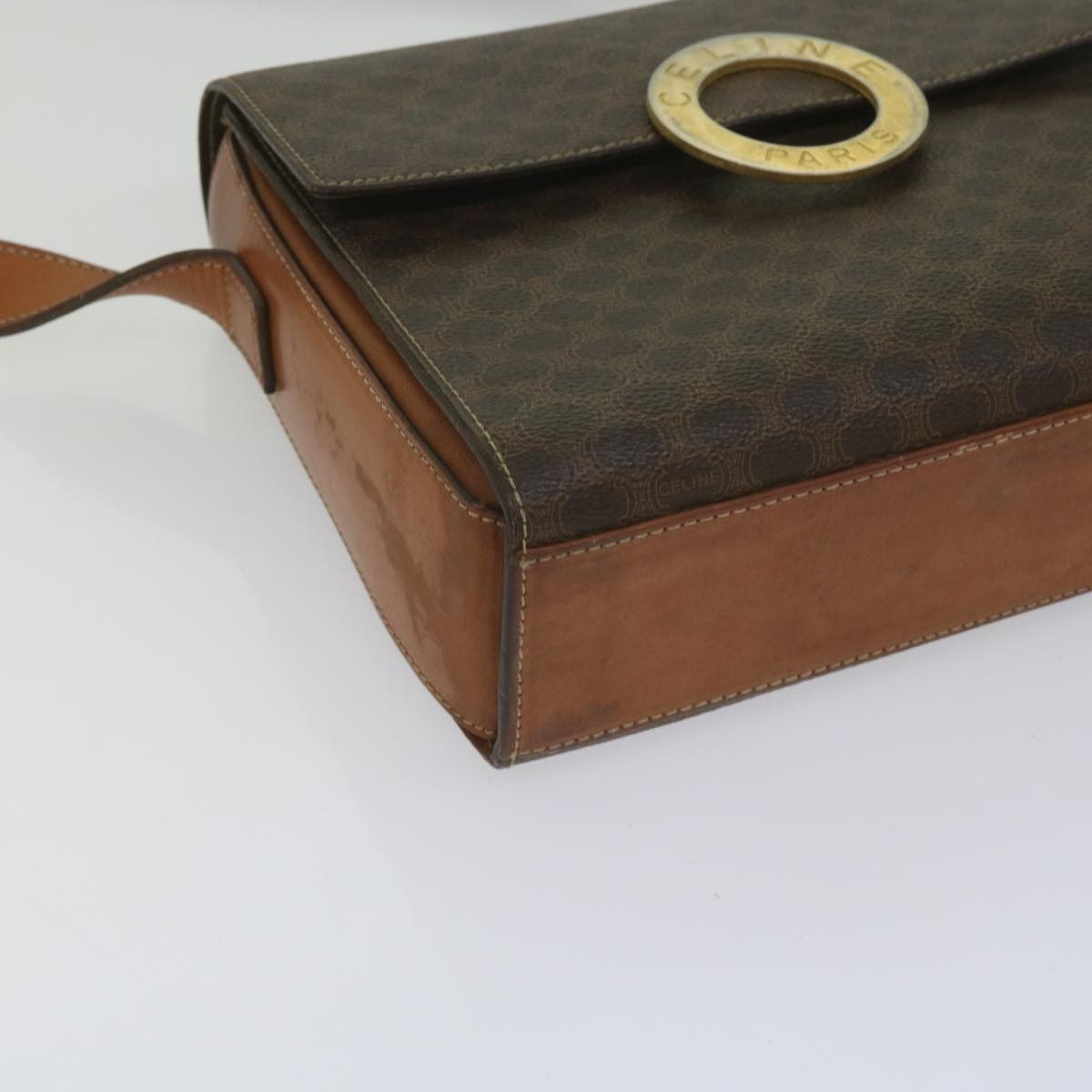 Celine Vintage Macadam Circle Logo Canvas And Leather Brown Canvas Shoulder Bag Bag (Pre-Owned)