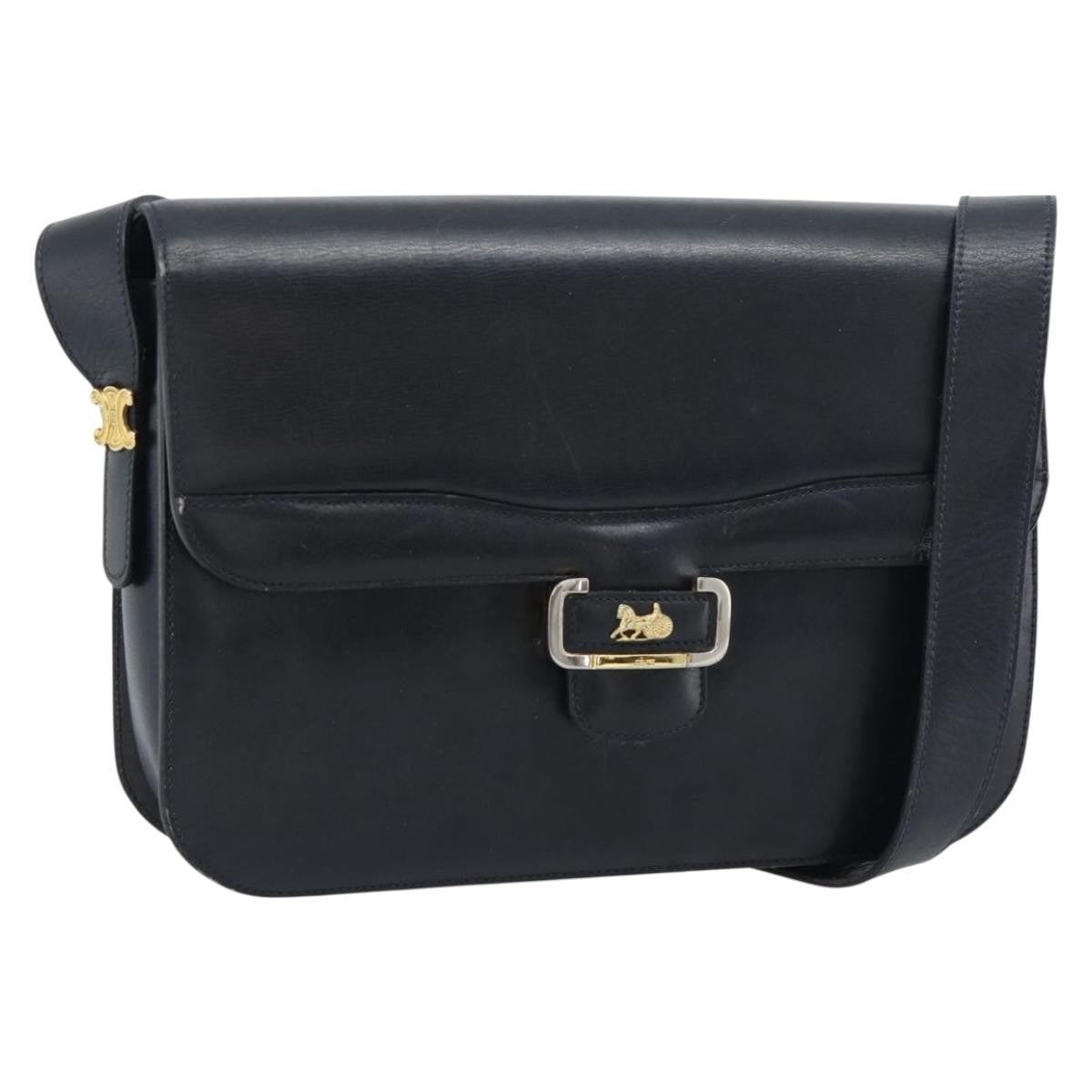Celine Vintage Horse Carriage Bag Trihomphe Leather Navy Leather Shoulder Bag Bag (Pre-Owned)