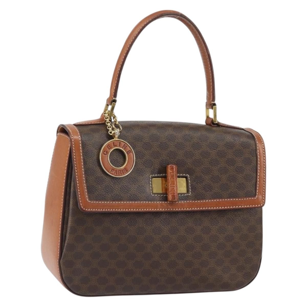 Celine Vintage Convertible Top Handle Macadam Coated Canvas Brown Pvc Handbag (Pre-Owned)