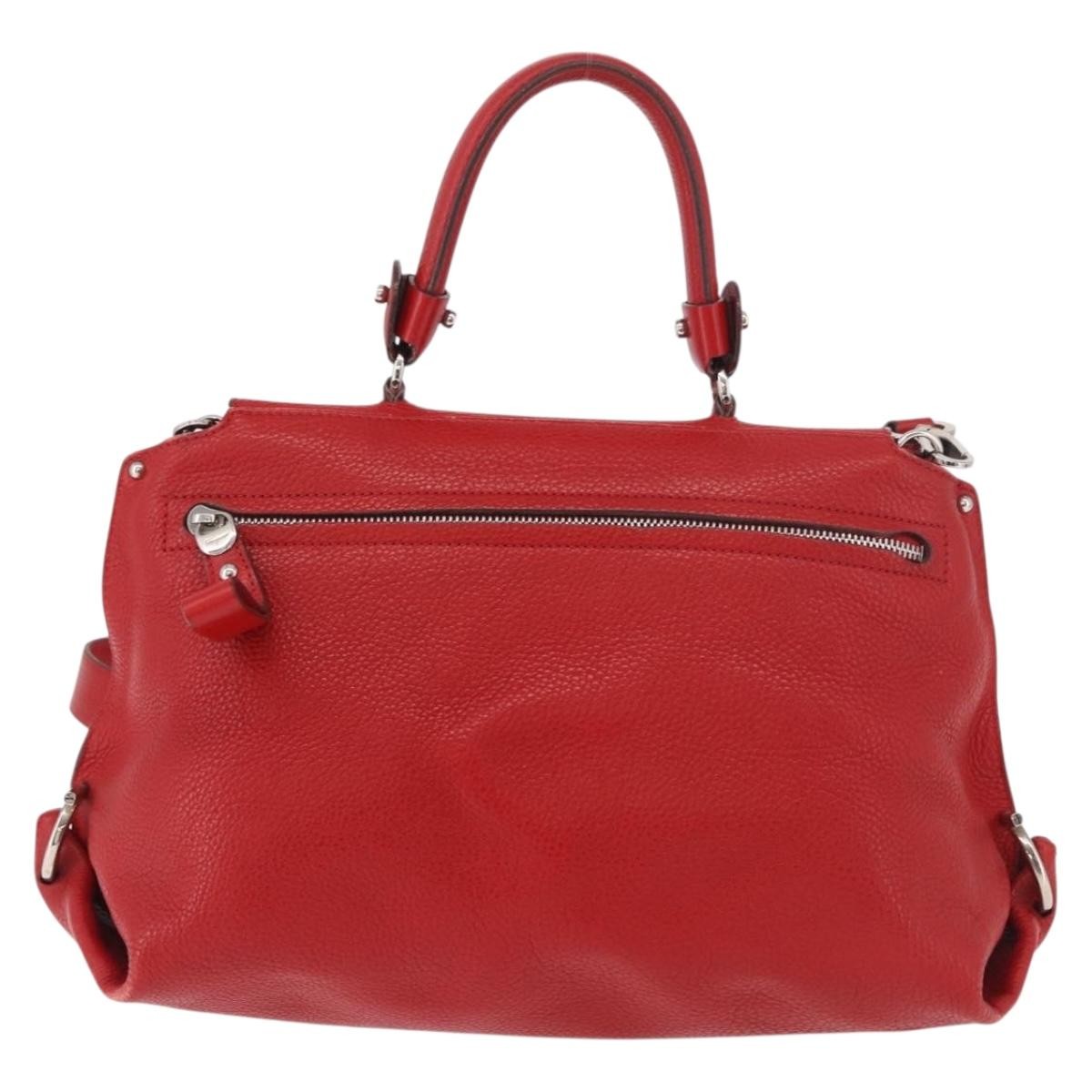 Salvatore Ferragamo Sofia Satchel Grainy Leather Red Leather Handbag (Pre-Owned)