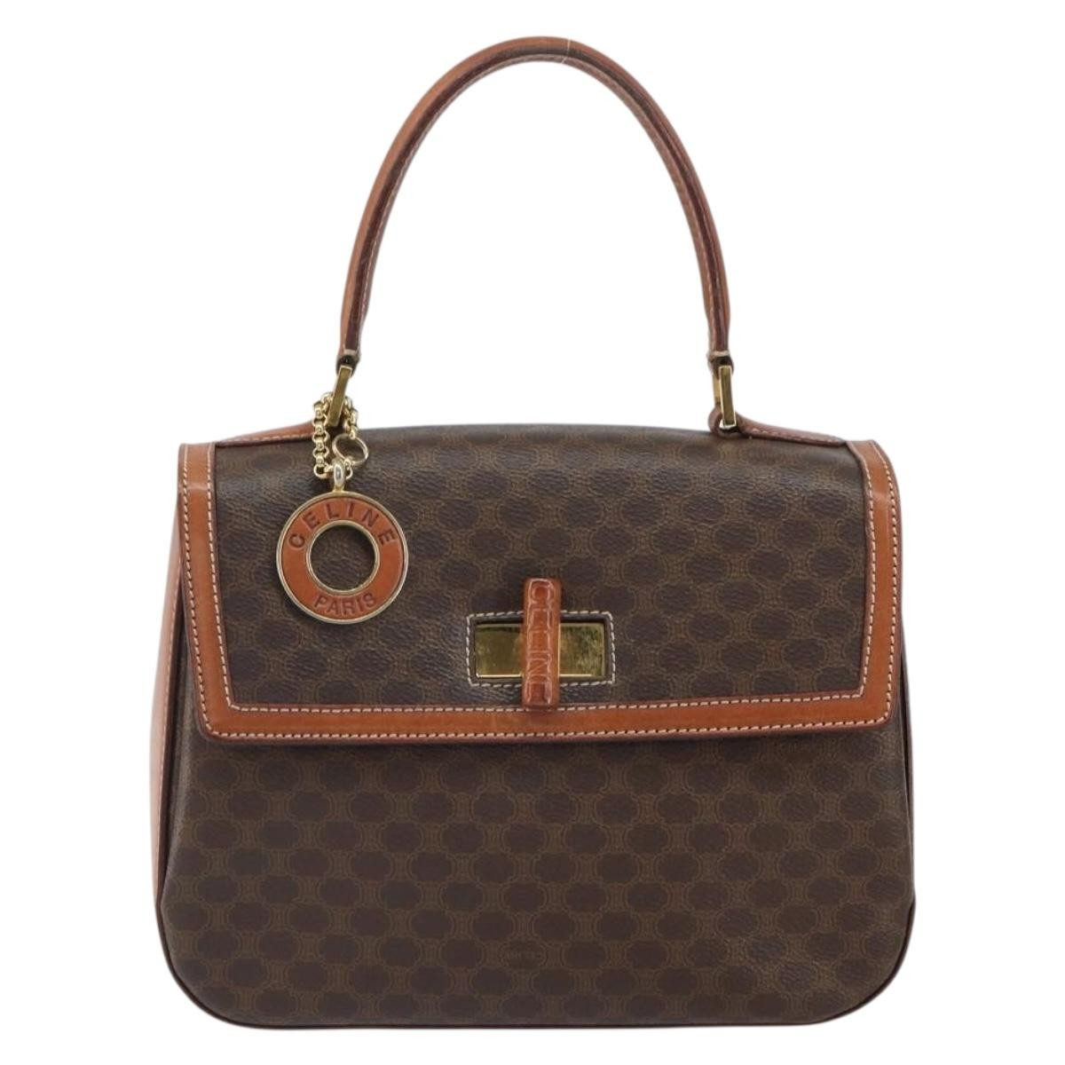 Celine Vintage Convertible Top Handle Macadam Coated Canvas Brown Pvc Handbag (Pre-Owned)