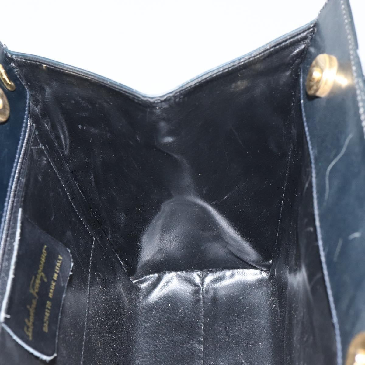 Salvatore Ferragamo Convertible Vara Bow Leather Navy Leather Handbag (Pre-Owned)