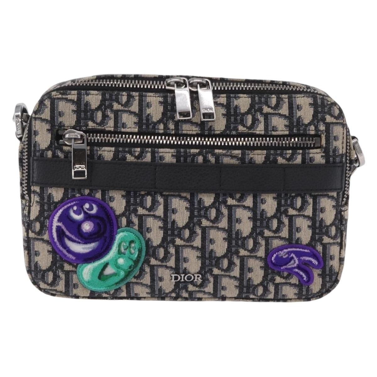 Christian Dior Kenny Scharf Safari Messenger Oblique Canvas With Applique Navy Canvas Handbag (Pre-Owned)