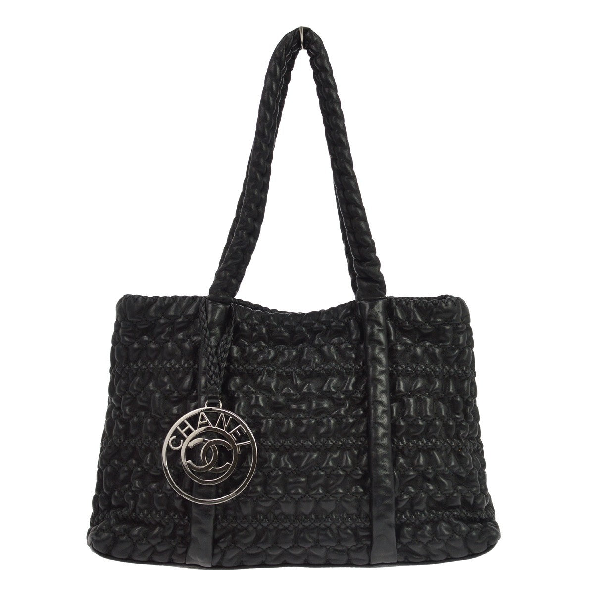 Chanel Hidden Chain Wrinkled Lambskin Black Leather Tote Bag Bag (Pre-Owned)