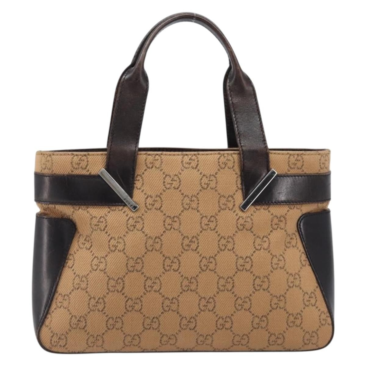 Gucci Open Tote Gg Canvas And Leather Beige Canvas Handbag (Pre-Owned)