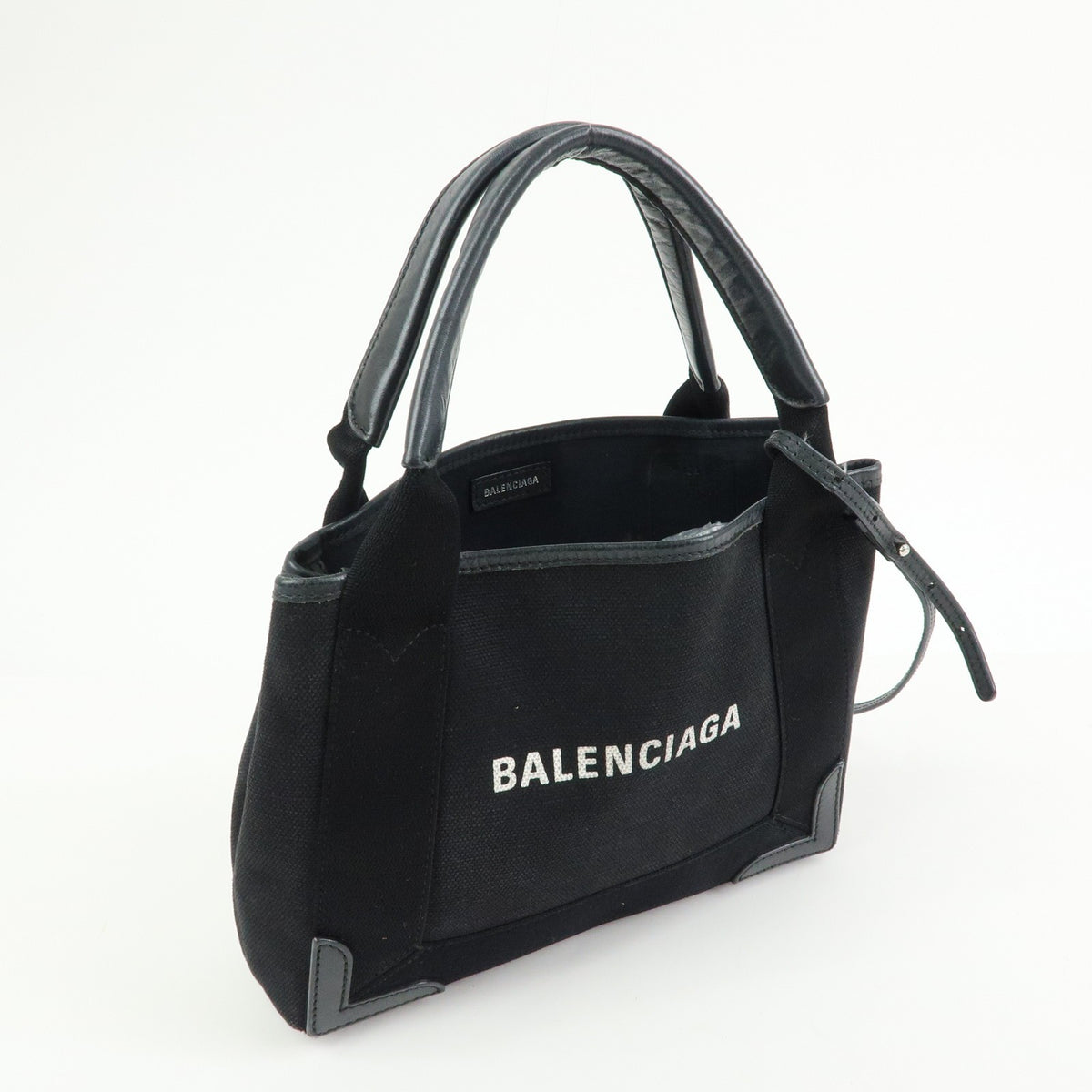 Balenciaga Navy Cabas Canvas With Leather Black Canvas Tote Bag Bag (Pre-Owned)