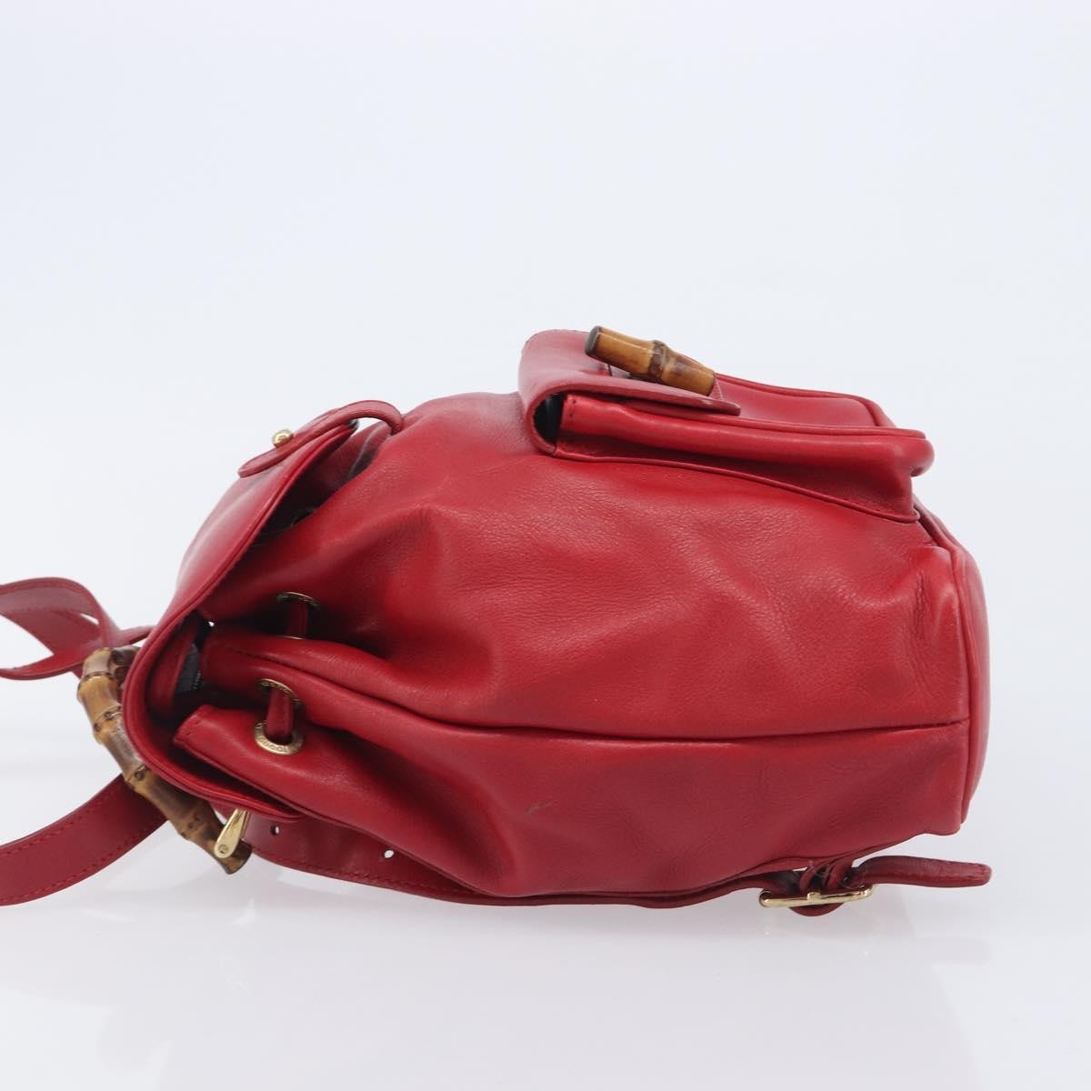 Gucci Vintage Bamboo Leather Red Leather Backpack Bag (Pre-Owned)
