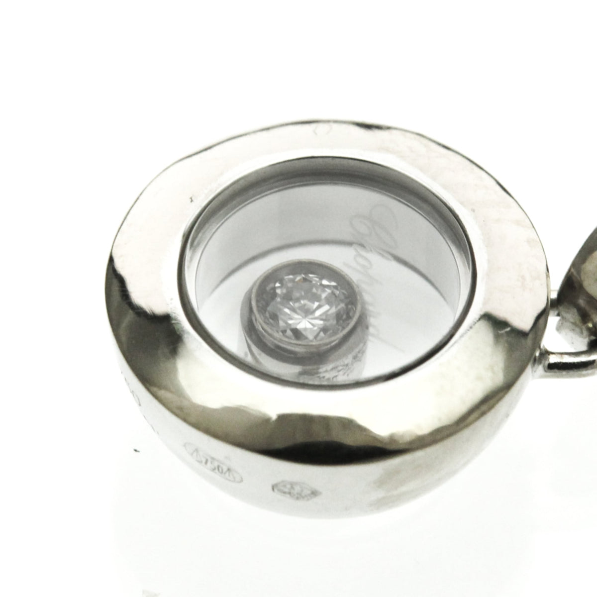 Chopard Happy Diamonds Round Pendant 18K White Gold With 1 Floating Diamond Silver White_Gold Necklace Jewelry (Pre-Owned)