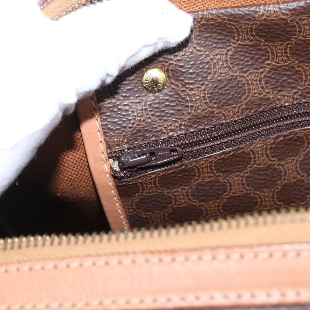 Celine Vintage Duffle Macadam Coated Canvas Brown Pvc Handbag (Pre-Owned)