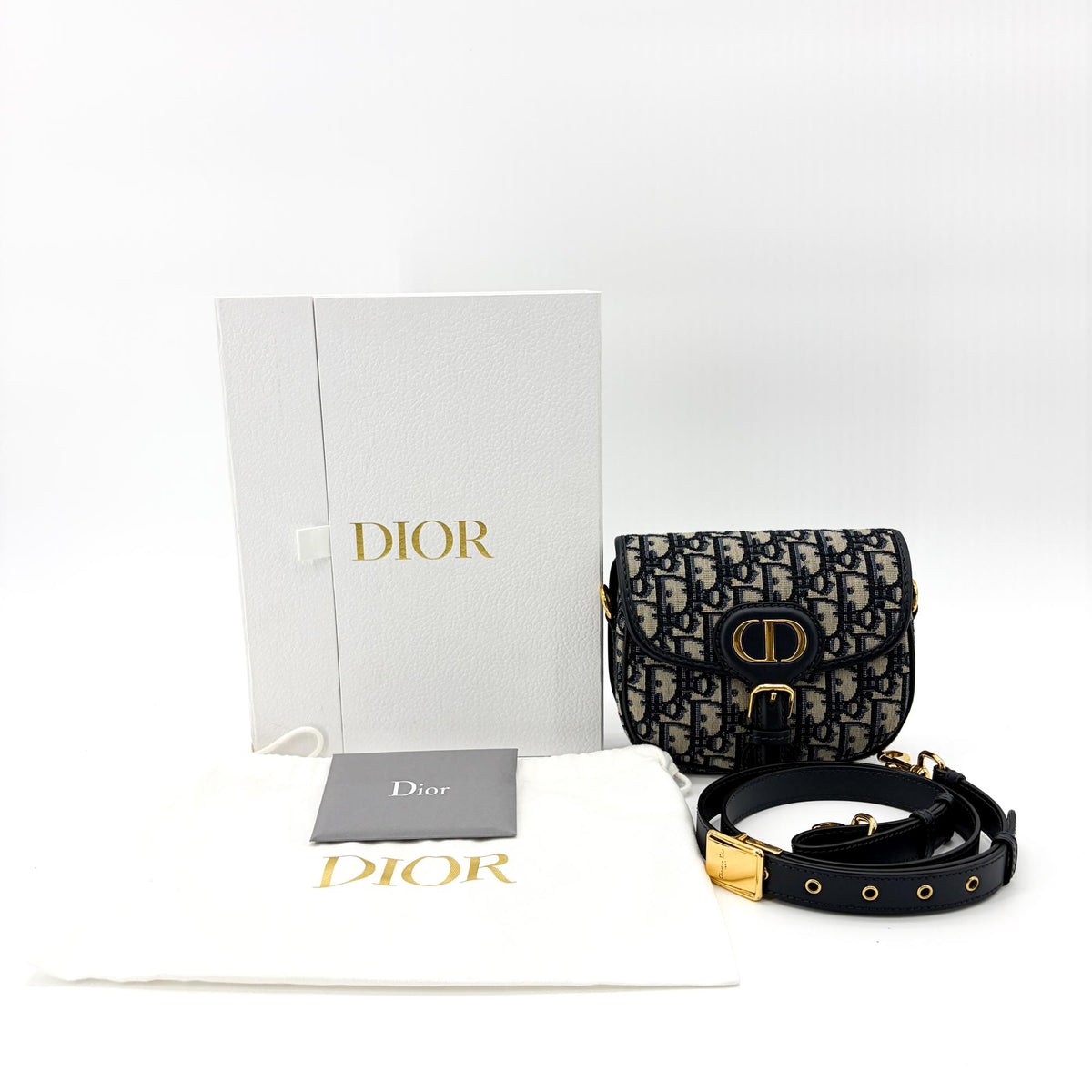Christian Dior Bobby Flap Oblique Canvas Beige Canvas Handbag (Pre-Owned)