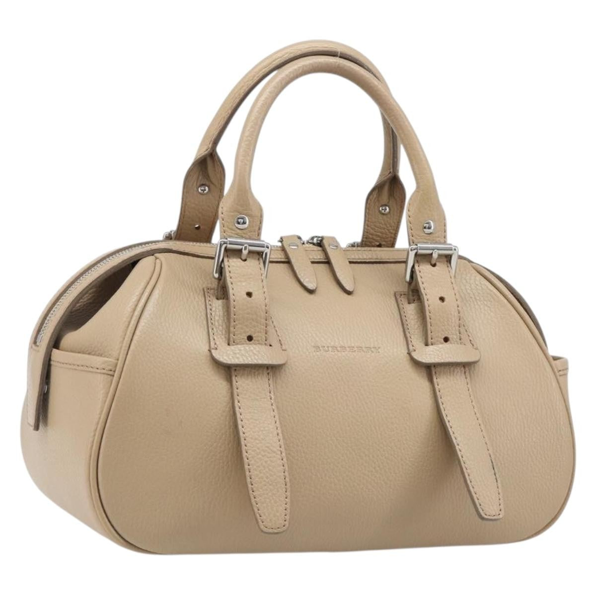 Burberry Belted Boston Leather Beige Leather Handbag (Pre-Owned)