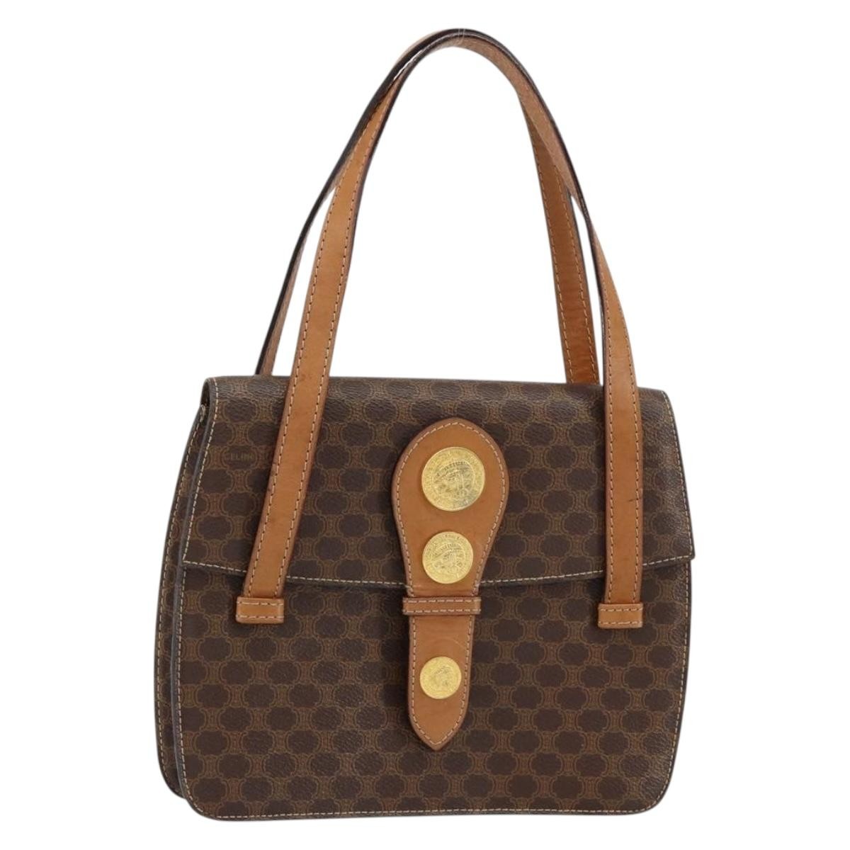 Celine Vintage Macadam Canvas And Leather Brown Canvas Handbag (Pre-Owned)