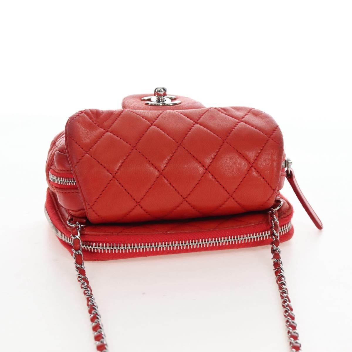 Chanel Wallet On Chain Flap Quilted Calfskin Red Leather Handbag (Pre-Owned)