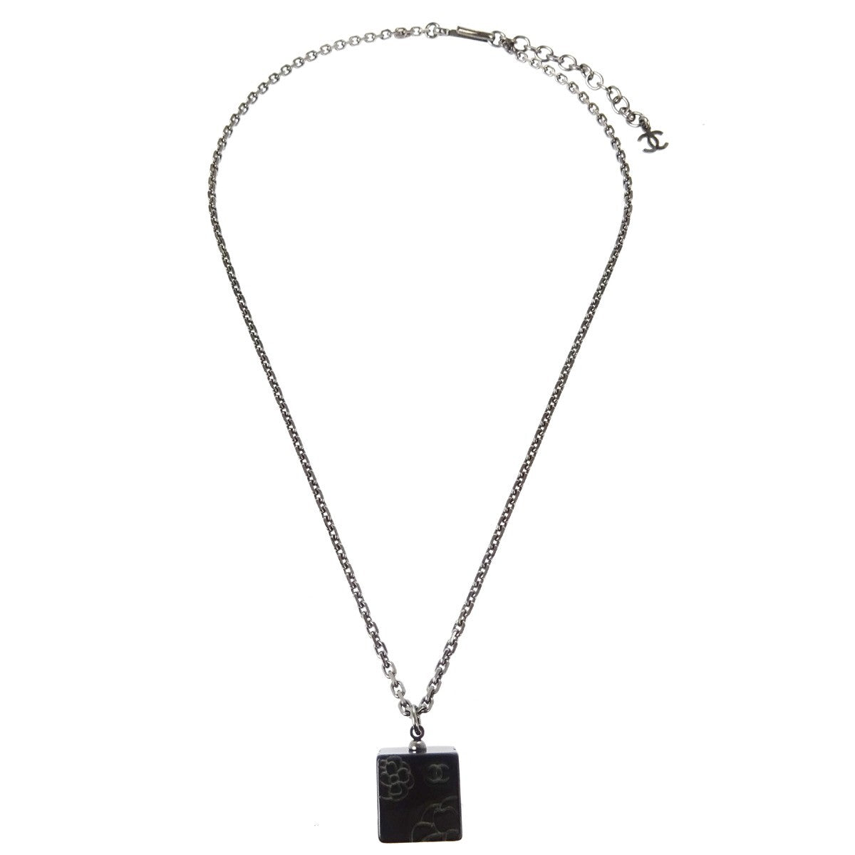Chanel Square Cc Pendant Resin Black Plastic Necklace Jewelry (Pre-Owned)