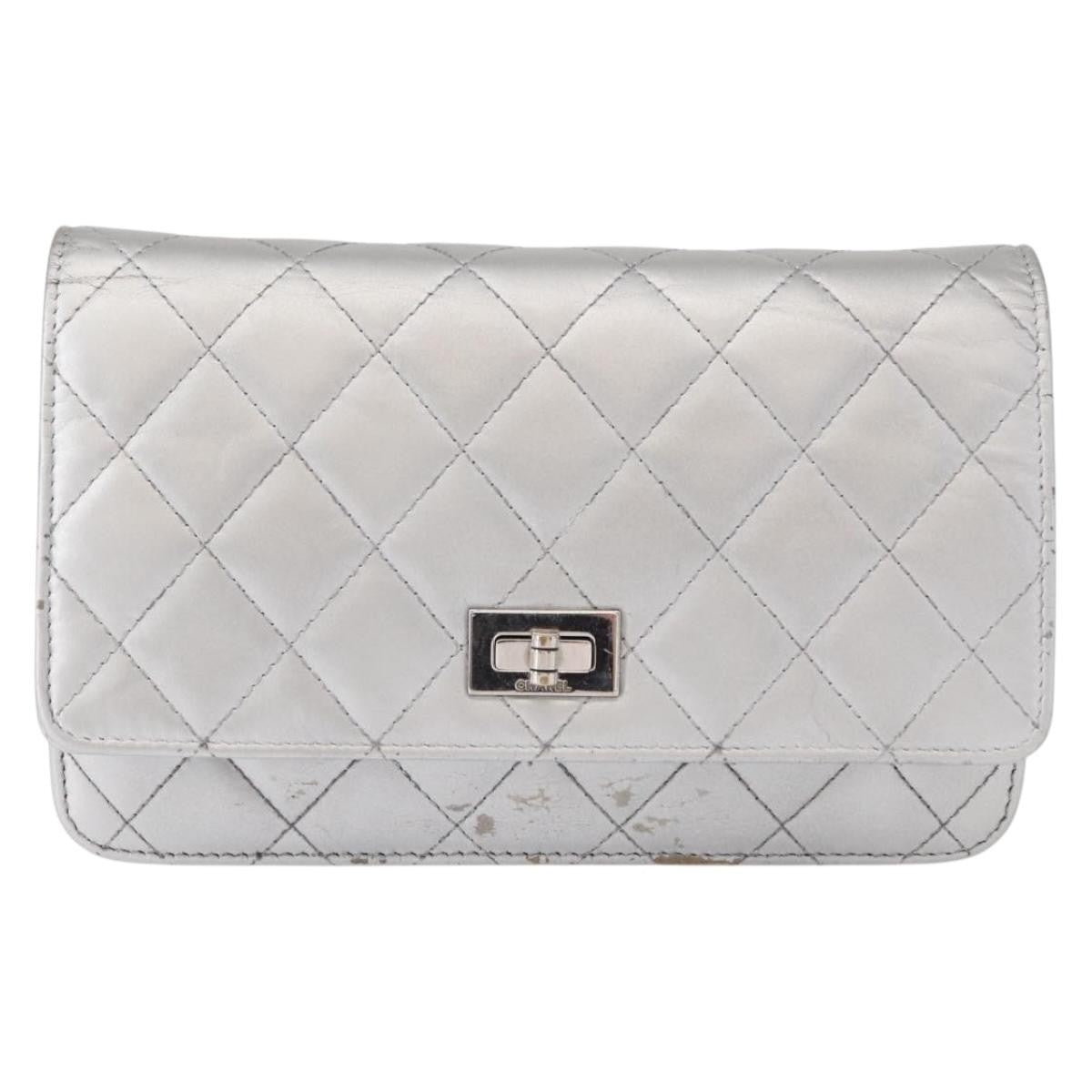 Chanel Reissue 2.55 Wallet On Chain Quilted Lambskin Silver Leather Crossbody Bag Bag (Pre-Owned)