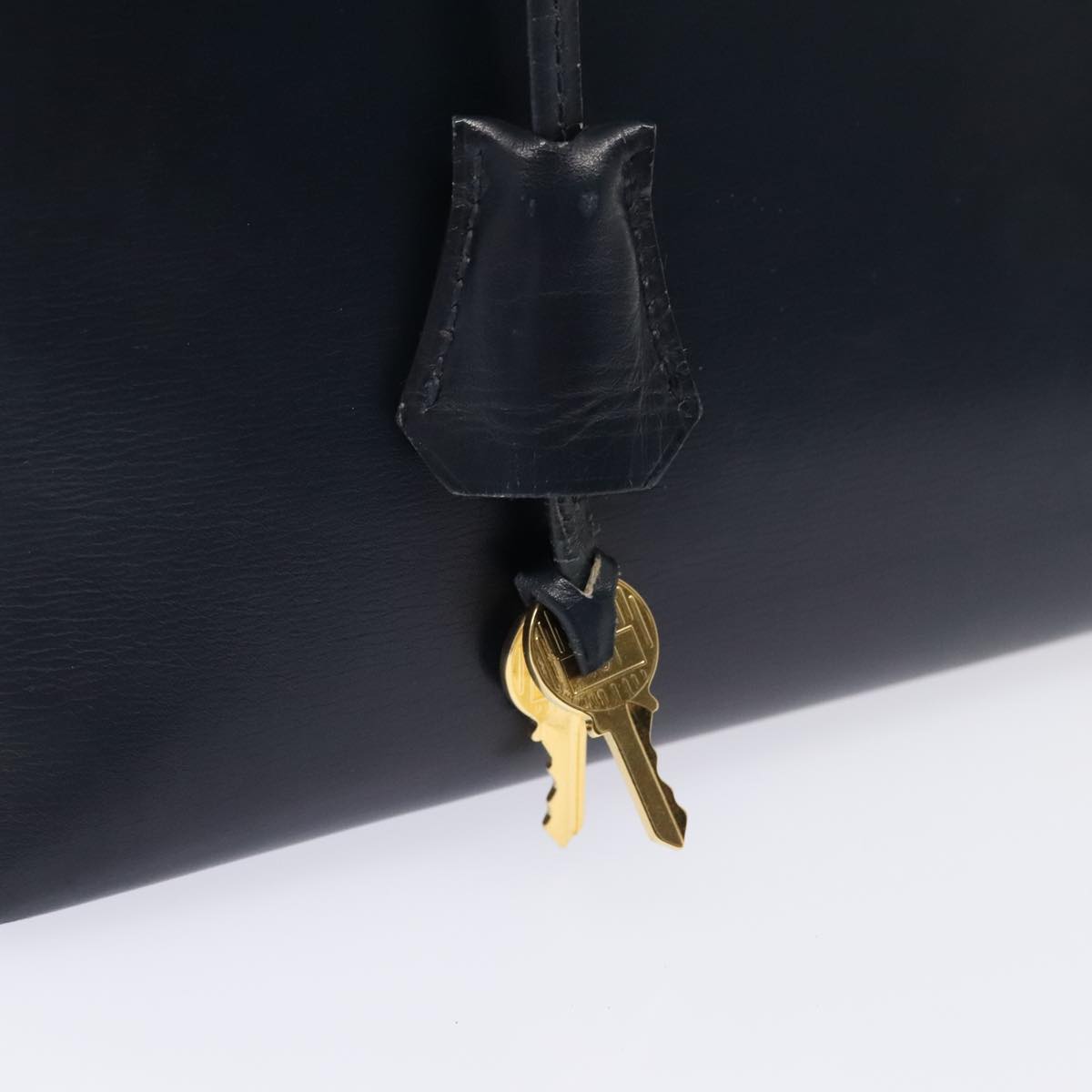 Hermes Kelly Black Box Calf With Gold Hardware Navy Leather Handbag (Pre-Owned)
