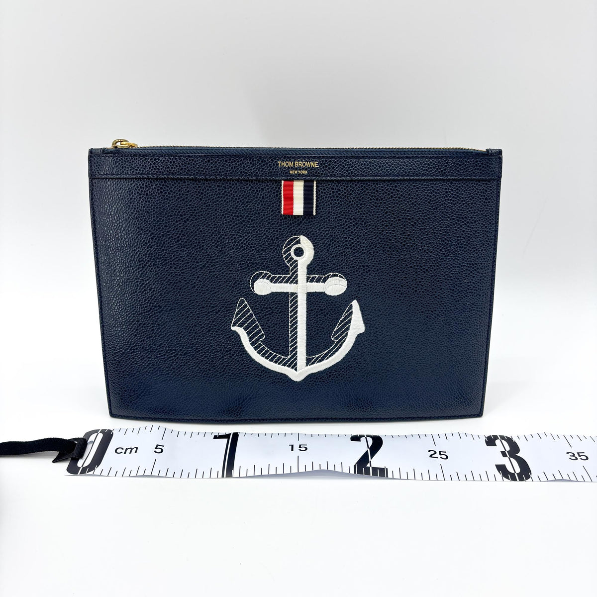 Thom Browne Zip Document Holder Leather With Applique Navy Leather Briefcase Bag (Pre-Owned)
