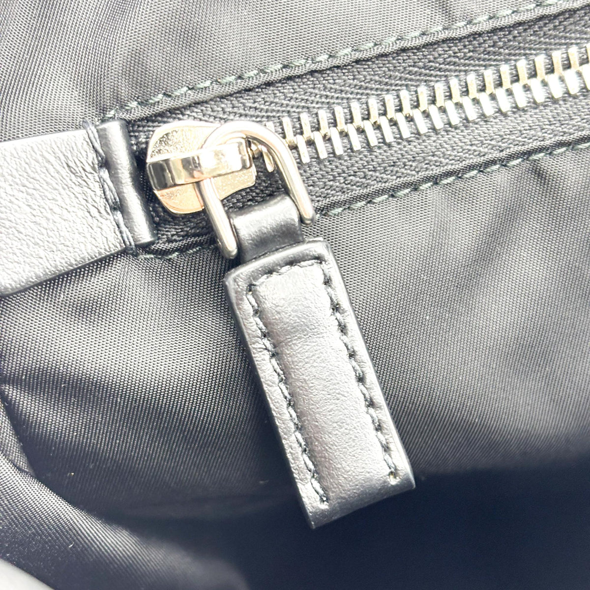 Prada Triangle Zip Sling Re-Nylon With Leather Black Nylon Backpack Bag (Pre-Owned)