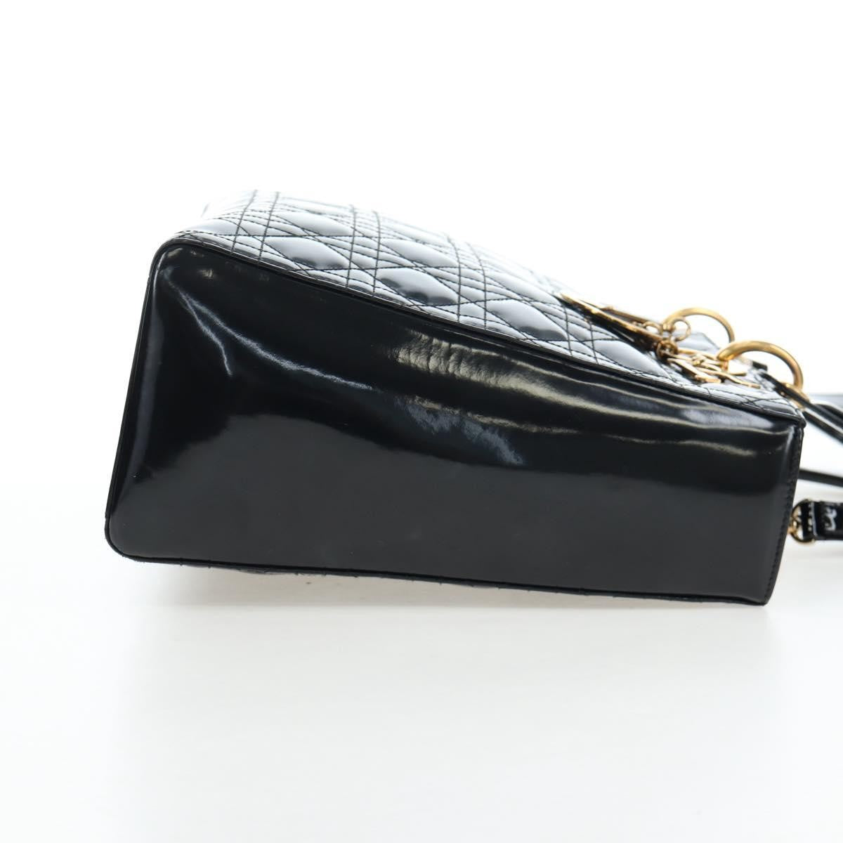 Christian Dior Lady Dior Cannage Black Patent_Leather Handbag (Pre-Owned)