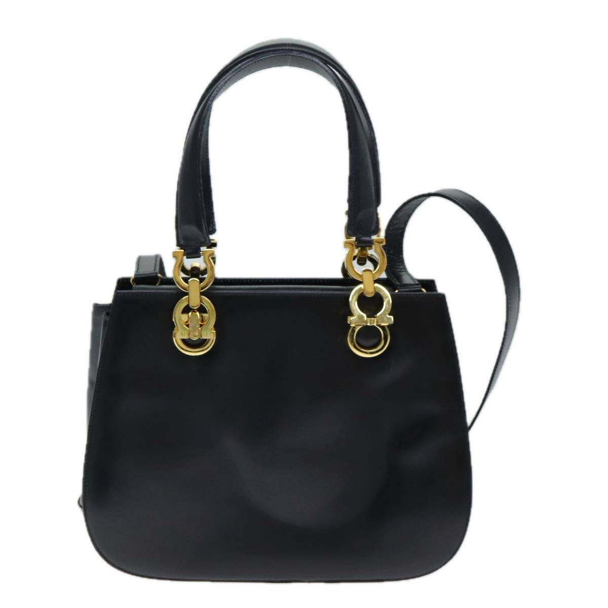 Salvatore Ferragamo Gancini Leather Black Leather Handbag (Pre-Owned)