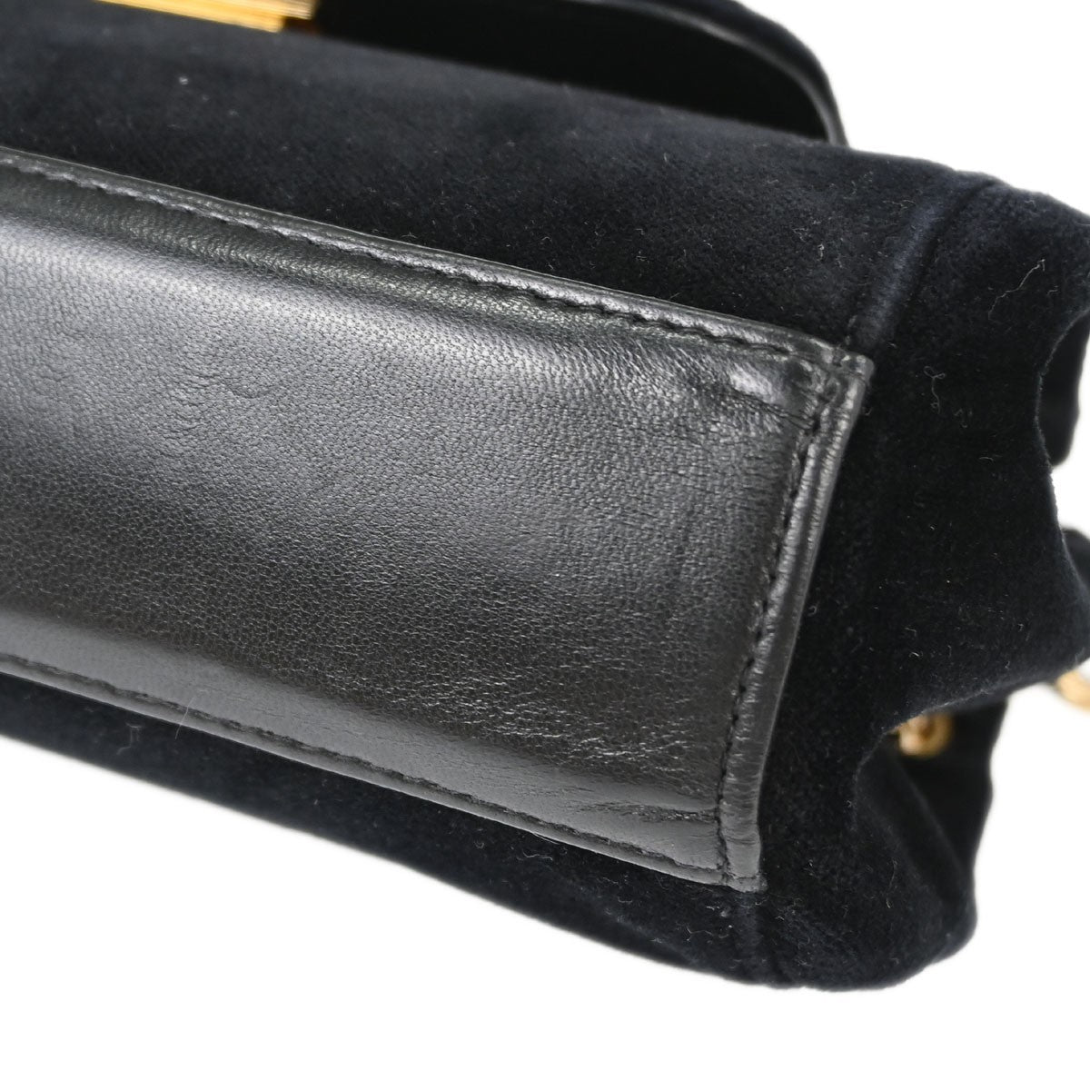 Chanel Chocolate Bar Mademoiselle Lock Chain Quilted Velvet Black Velvet Shoulder Bag Bag (Pre-Owned)