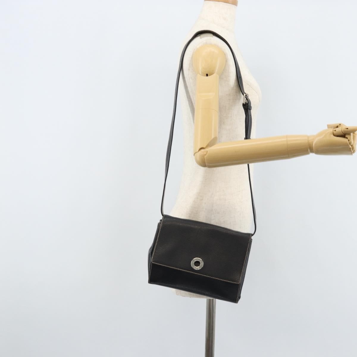 Celine Vintage Circle Logo Leather Black Leather Crossbody Bag Bag (Pre-Owned)