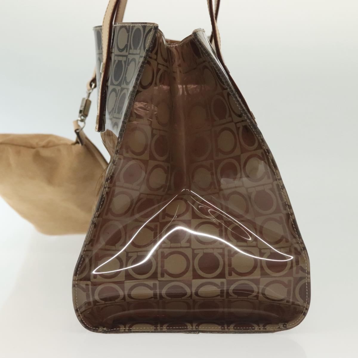 Salvatore Ferragamo Gancini Tote Vinyl Brown Plastic Tote Bag Bag (Pre-Owned)